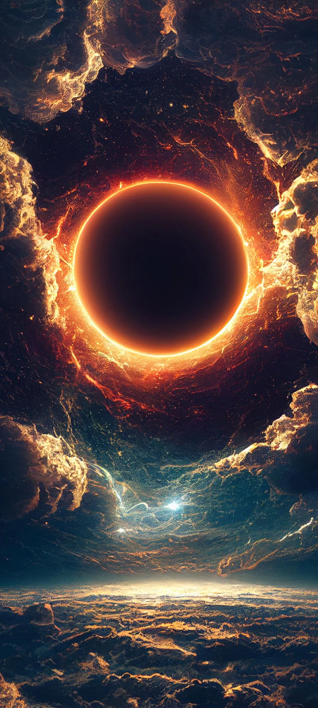 Solar Eclipse Over Ocean Horizon in Dark Skies Wallpaper