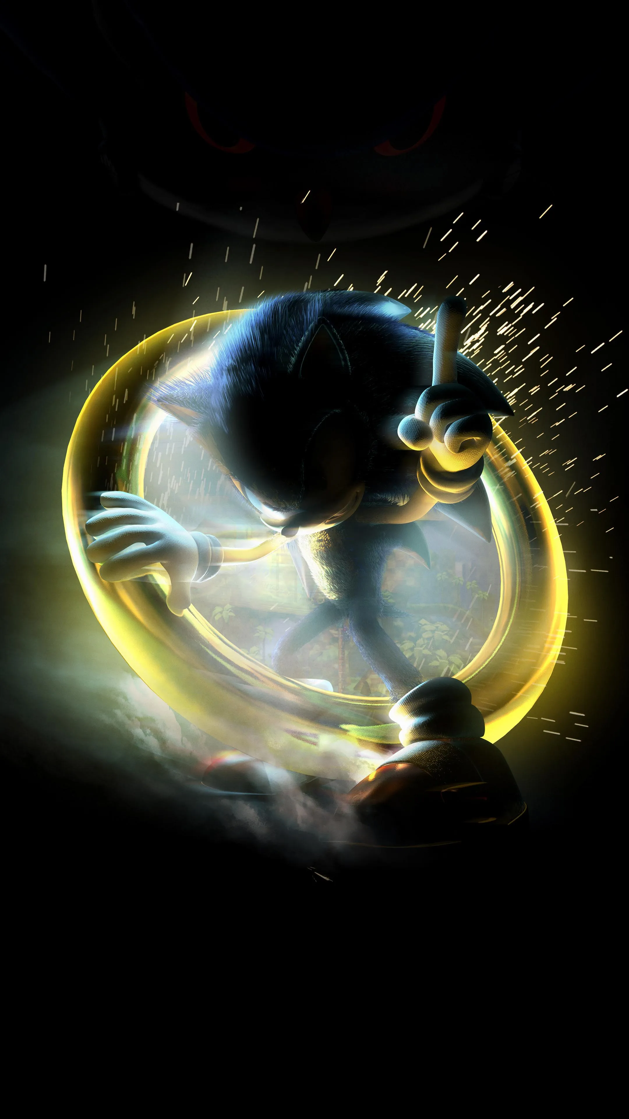 Sonic the Hedgehog coming through a golden ring Wallpaper