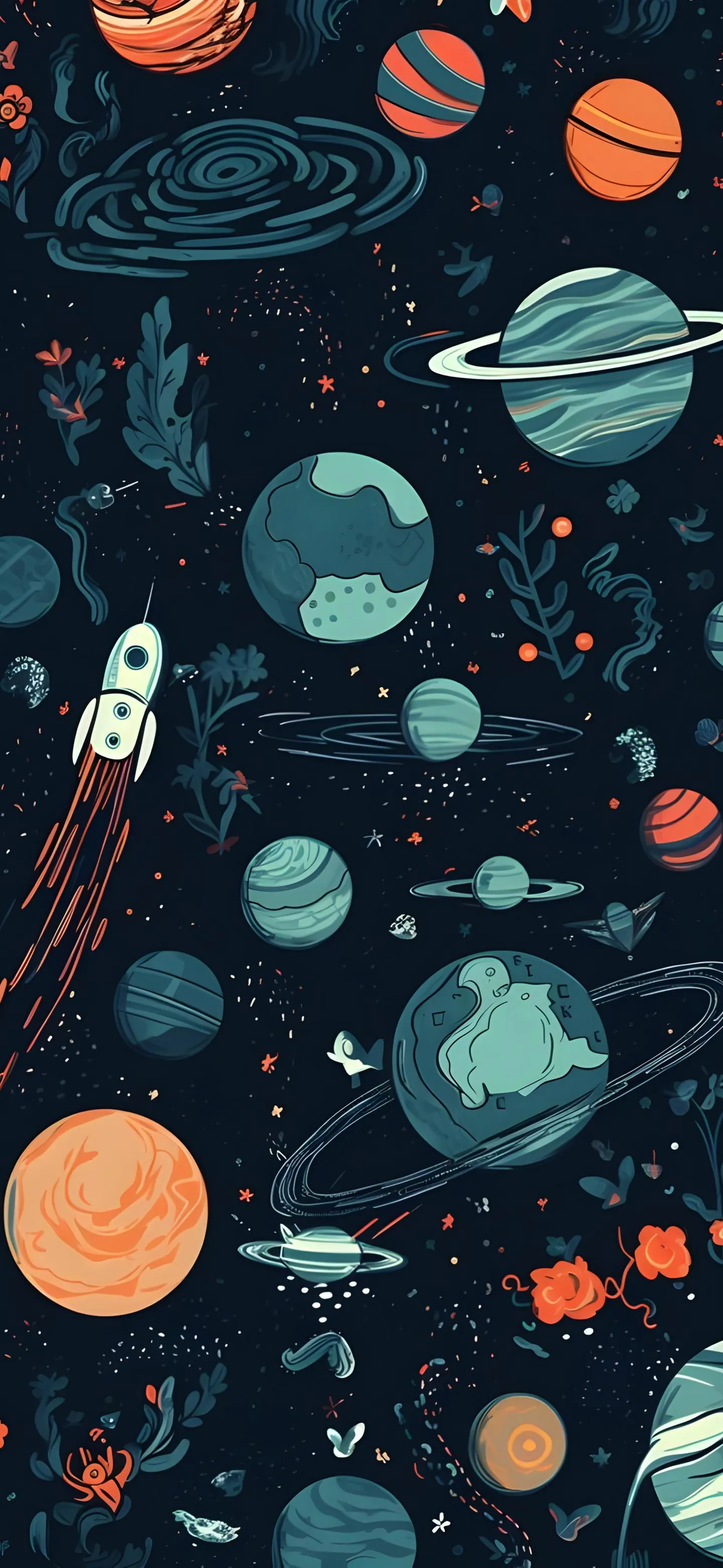 Space Planet Pattern in Cartoon Style for Kids Wallpaper