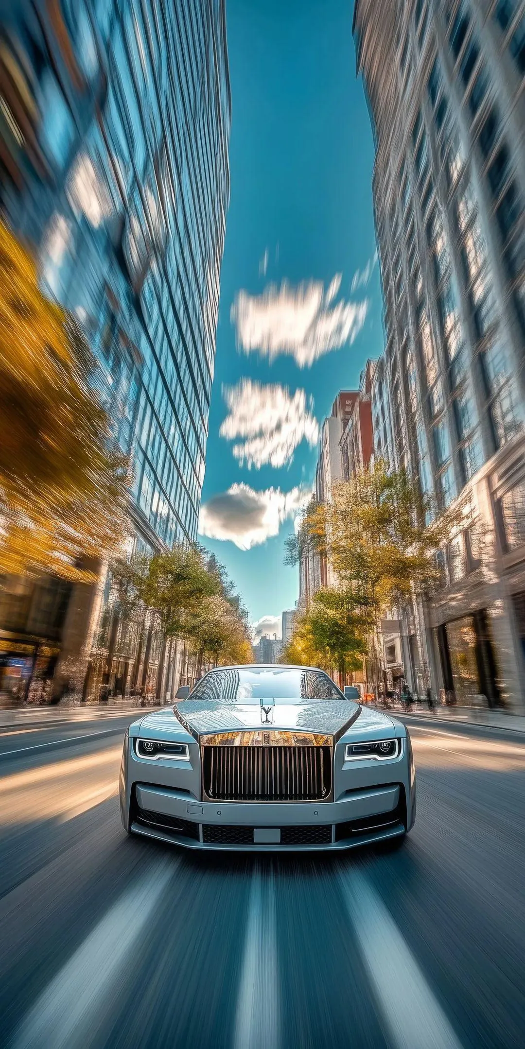 Sports Car Speeding on City Street with Skyscrapers Mobile