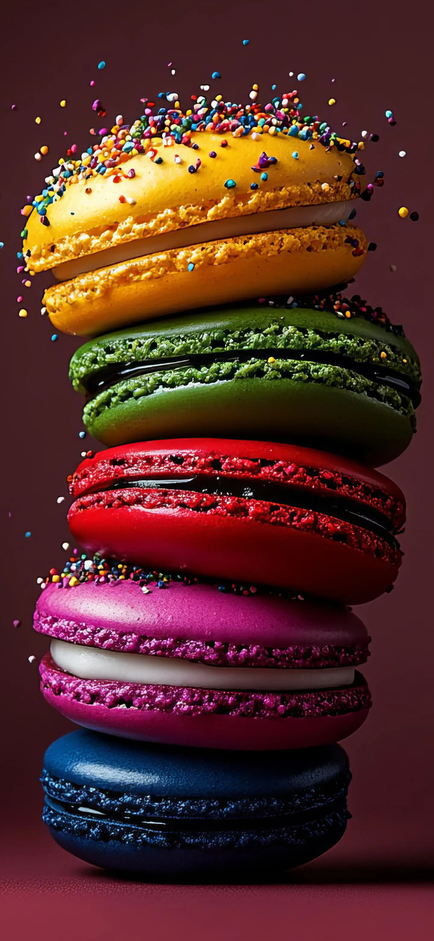 Stack of Colorful Macarons on Pink Background Wallpaper
