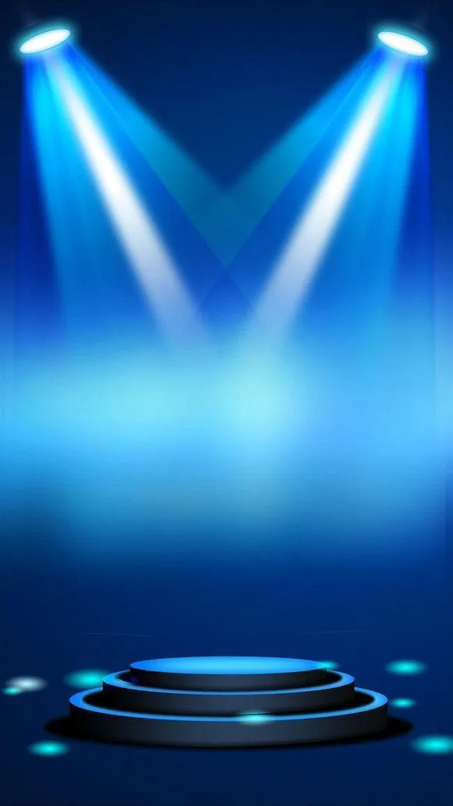 Stage lights shining down on a dark blue platform Background