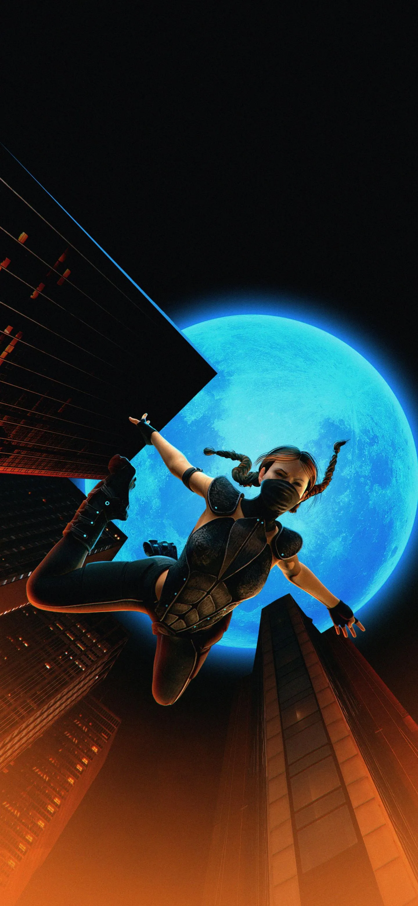 Stealth Warrior Leaps Across City Under the Full Blue Moon