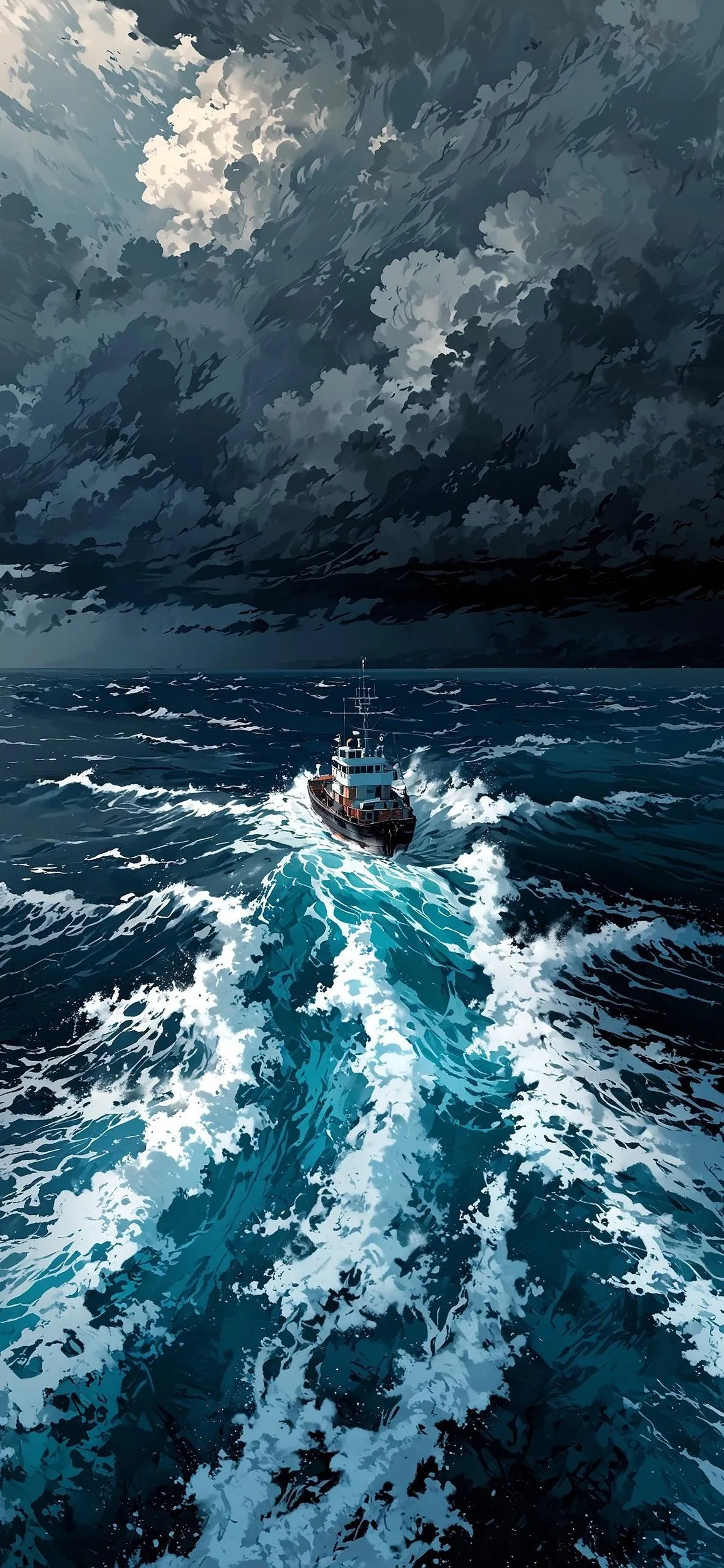 Stormy ocean waves crashing in the dark night free image