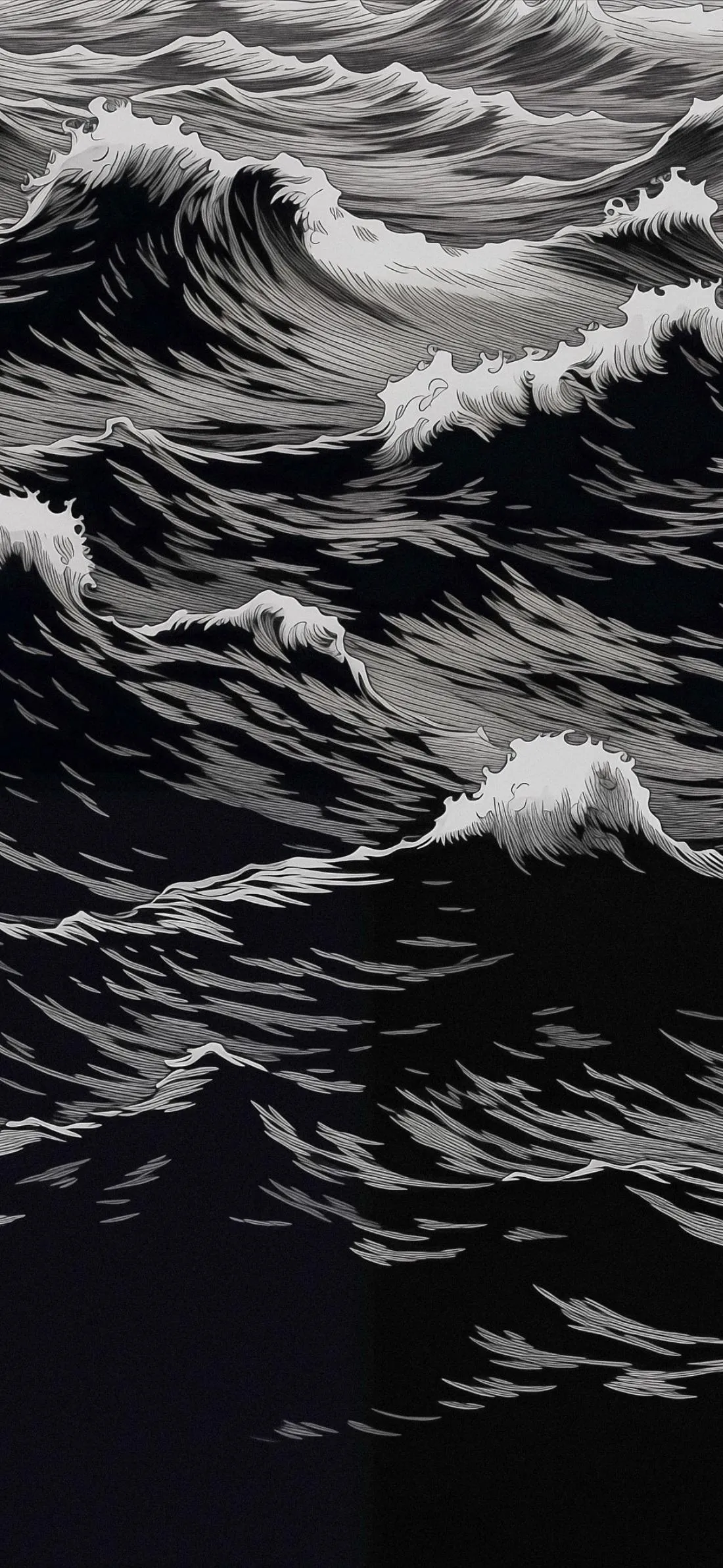 Stormy Ocean Waves with Dramatic Lighting Wallpaper