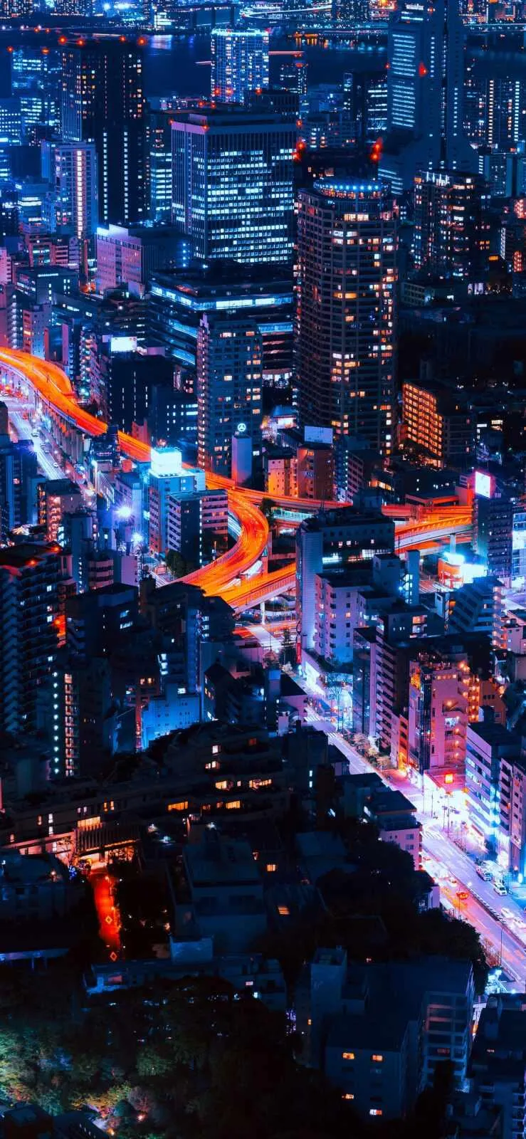 Stunning aerial cityscape with lights at night wallpaper