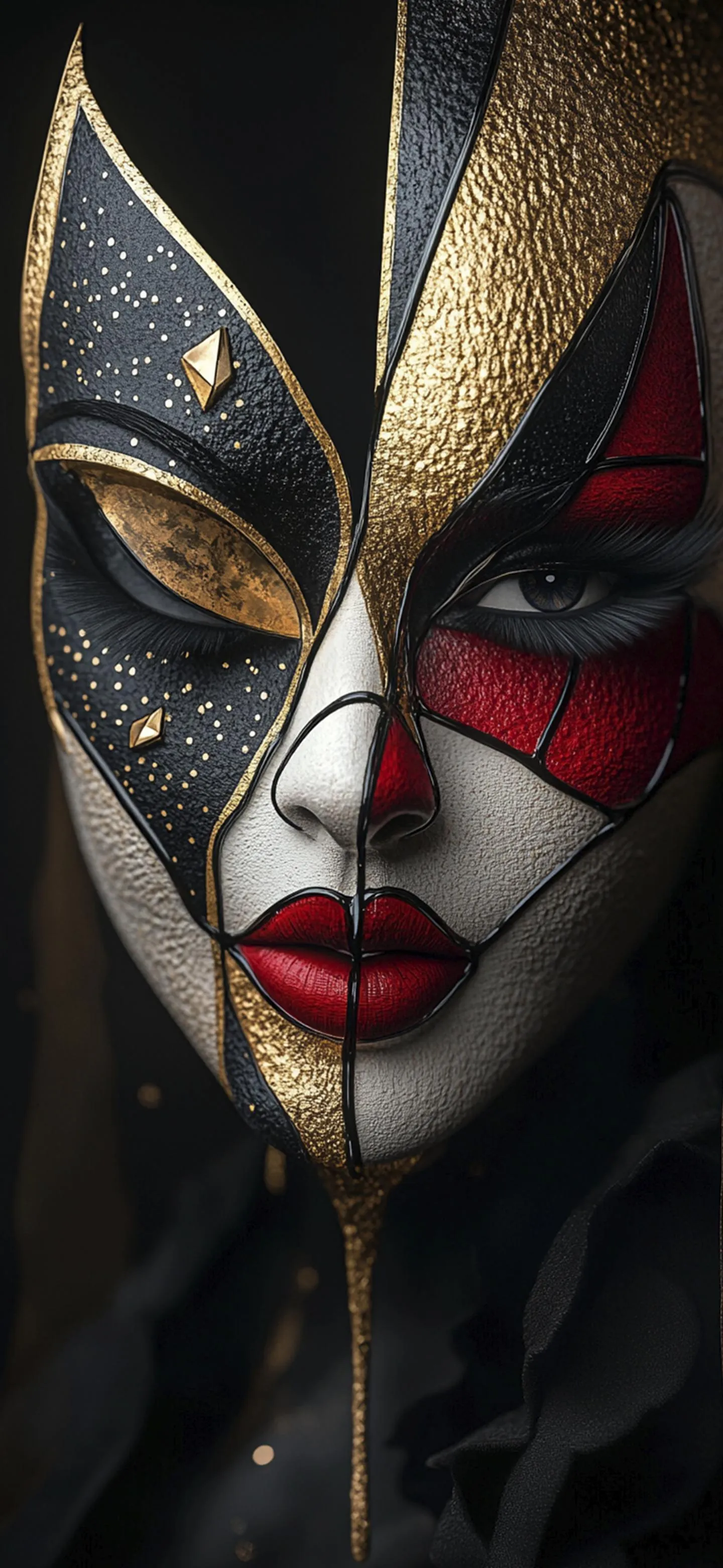 Stunning Masked Woman with Artistic Face Paint in Dark