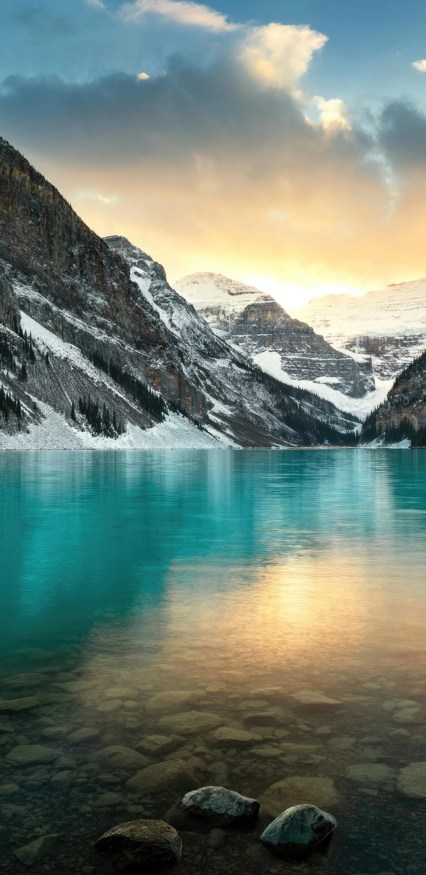 Stunning Mountain Lake Reflection Under Bright Sky