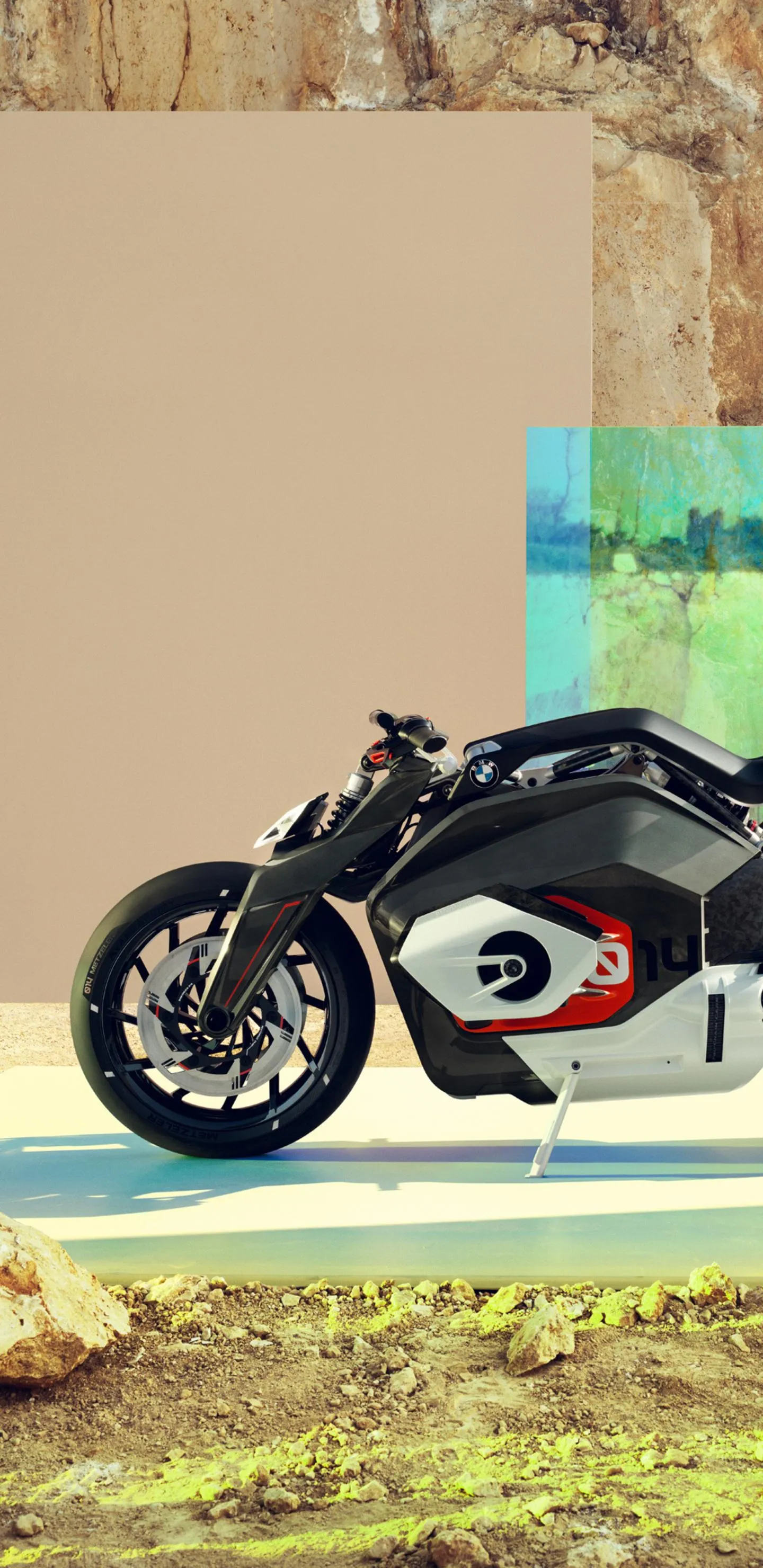 Stylish Motorbike Against Soft Beige Urban Backdrop