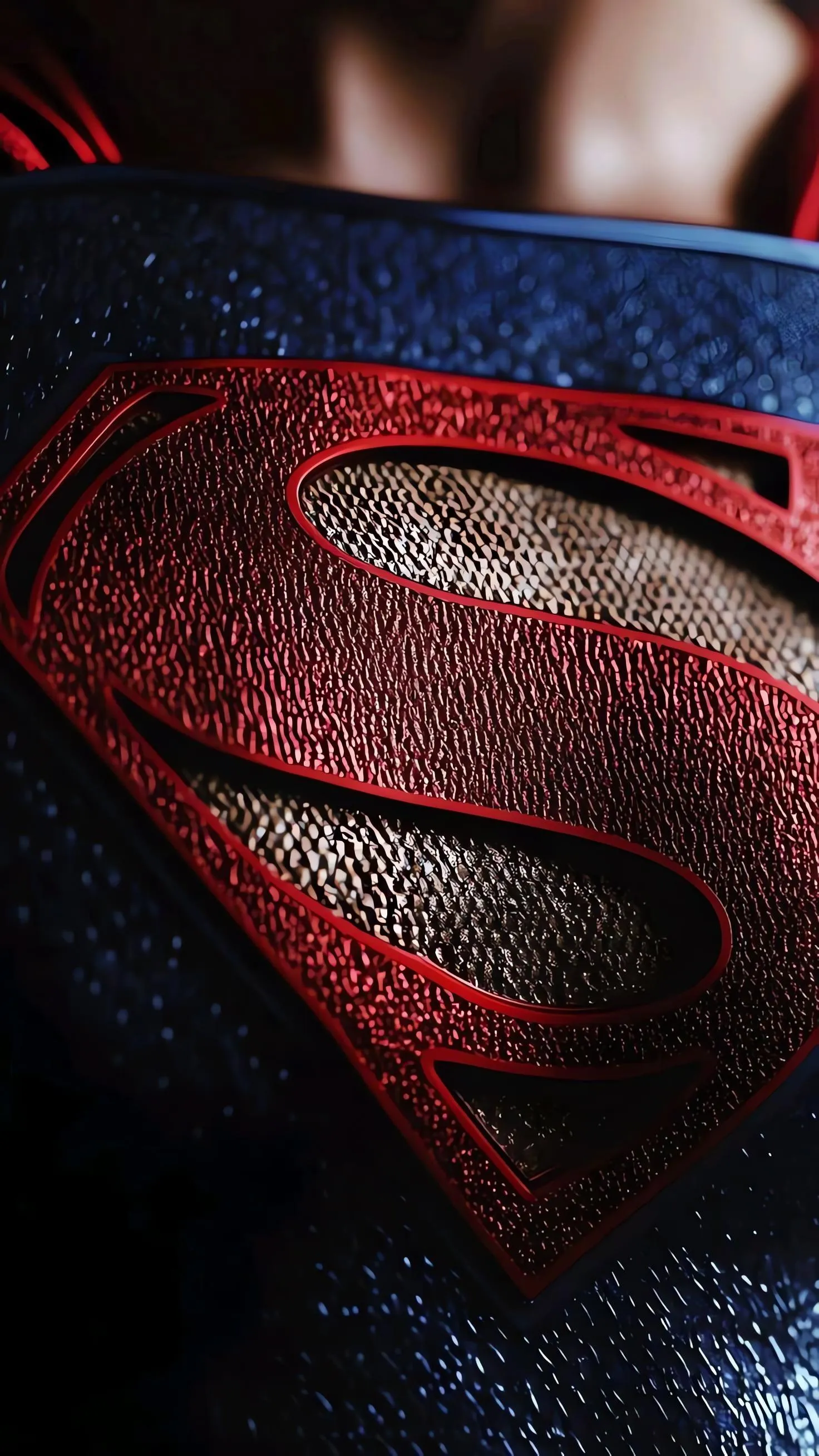 Superman Emblem on Chest in Detailed Costume Closeup
