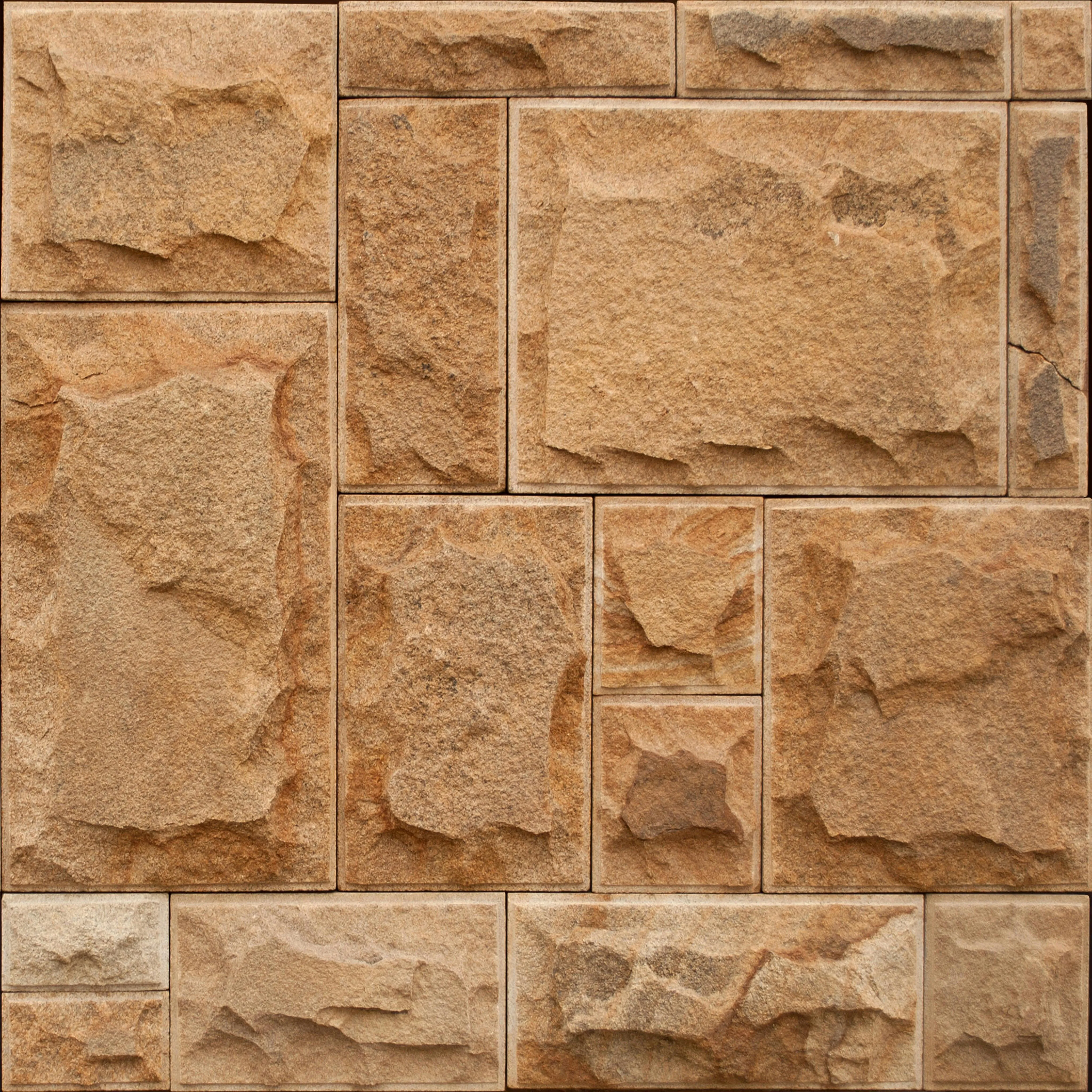 Tan stone textured wall with rectangular blocks Wallpaper