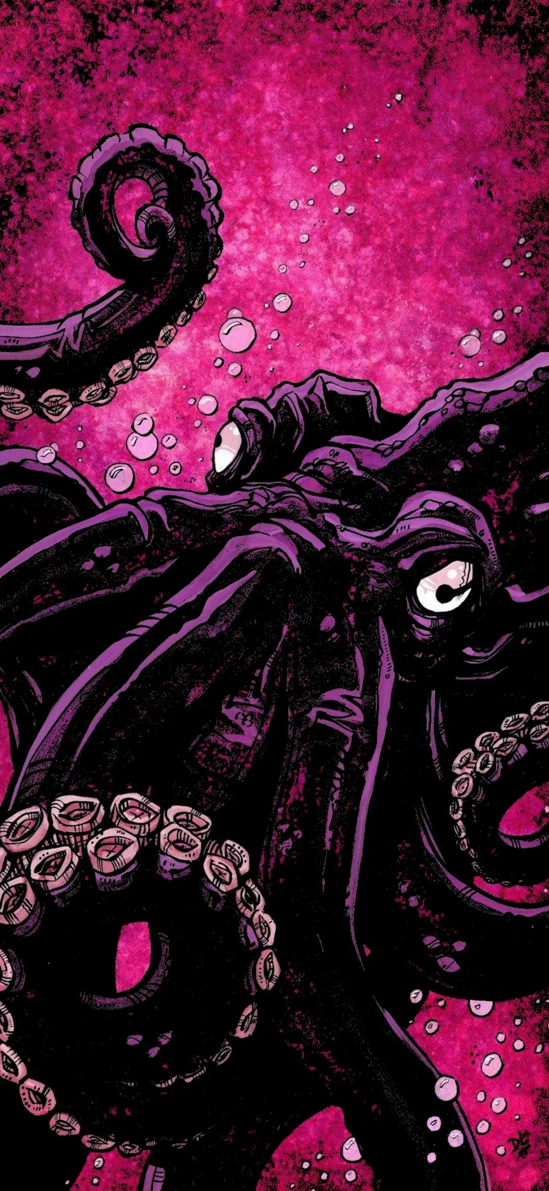 Tentacles Emerging from Deep Sea in a Pink Ocean Vortex