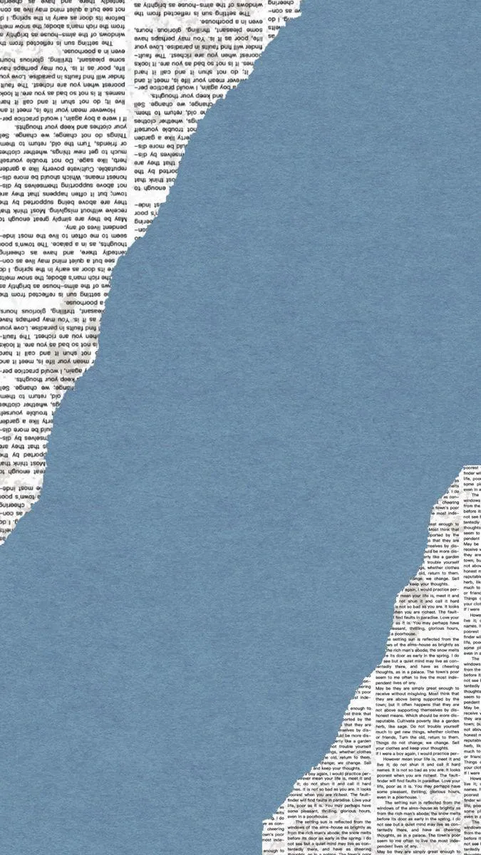 Torn paper collage with newspaper texture and blue layout