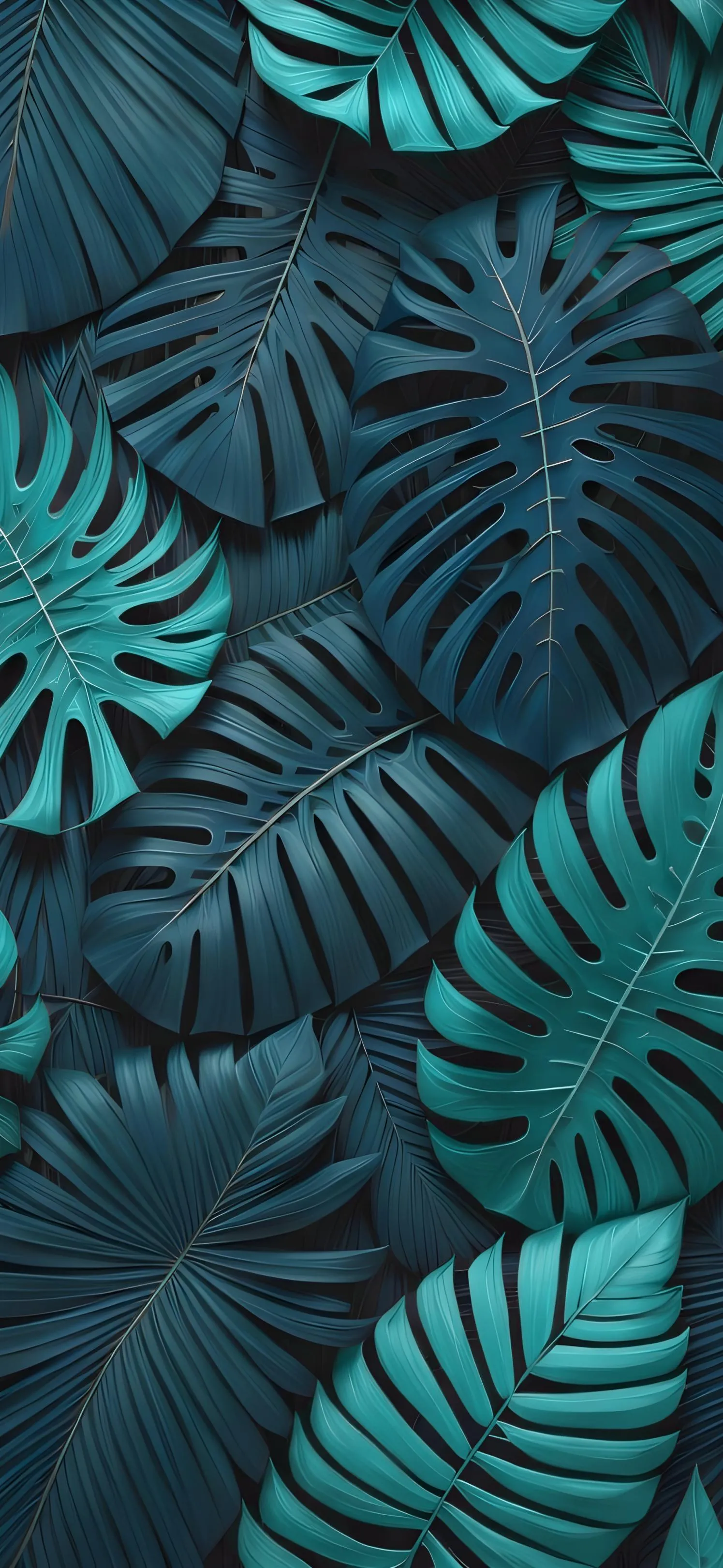 Tropical Green Leaves on a Dark Background with Texture