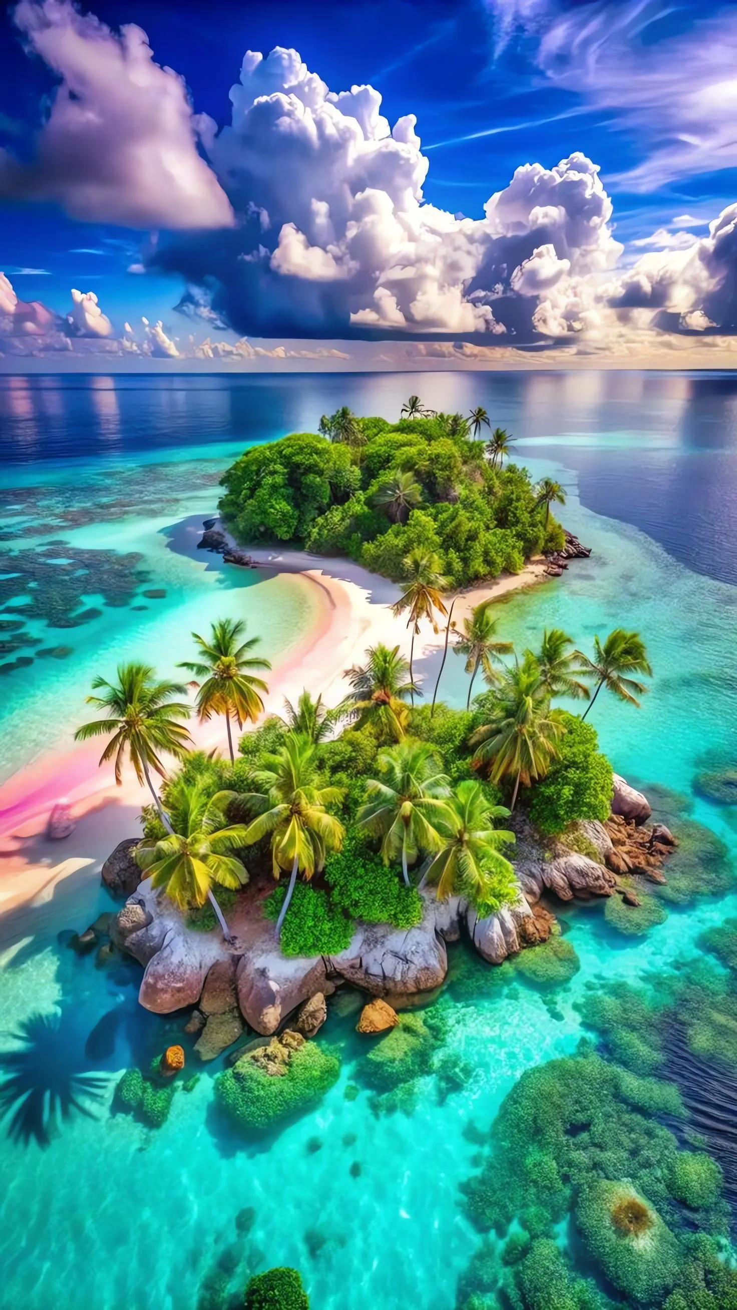 Tropical island paradise with crystal clear blue water