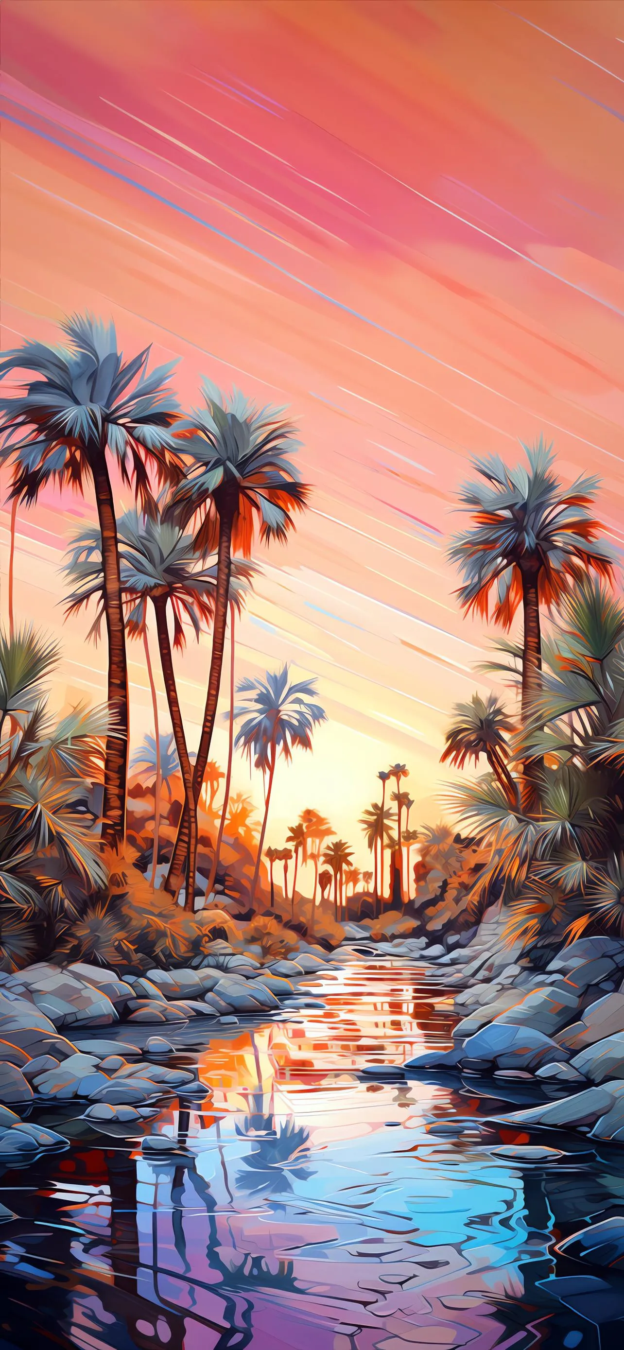 Tropical Sunset with Palm Trees and Pink Orange Sky