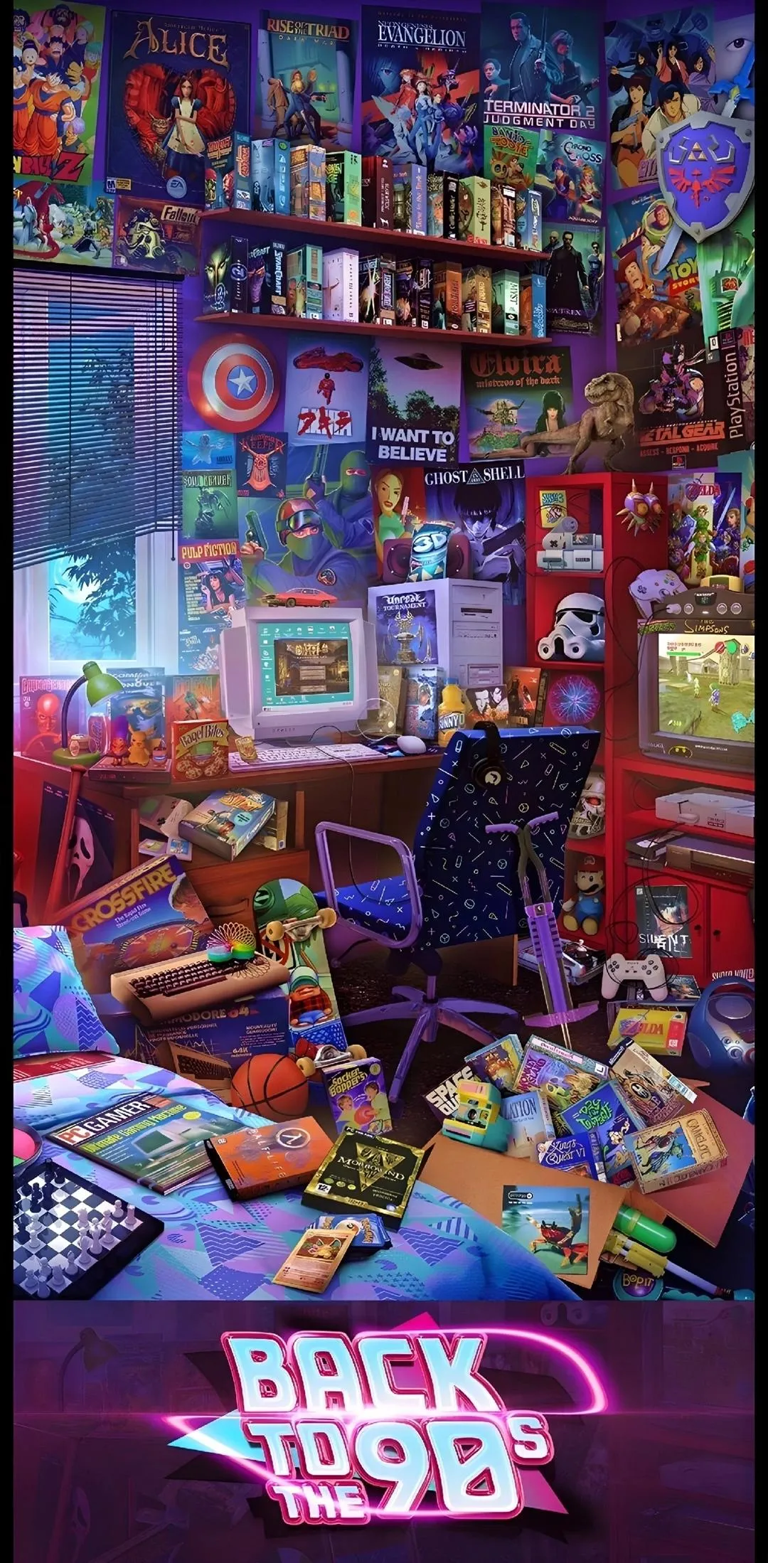 Ultimate Nostalgia Room Packed with Retro Icons Wallpaper