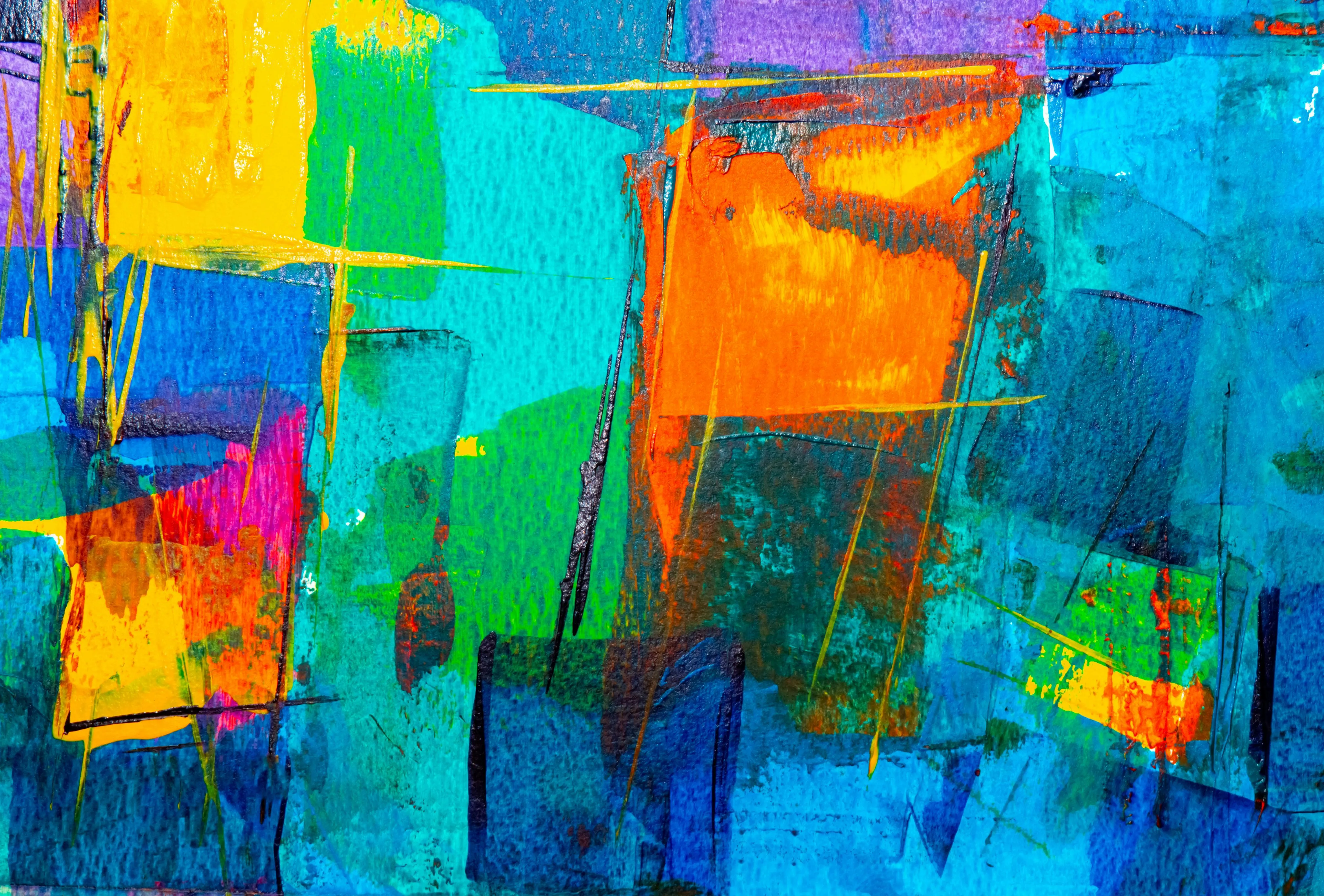 Vibrant abstract painting with bold brush strokes and colour