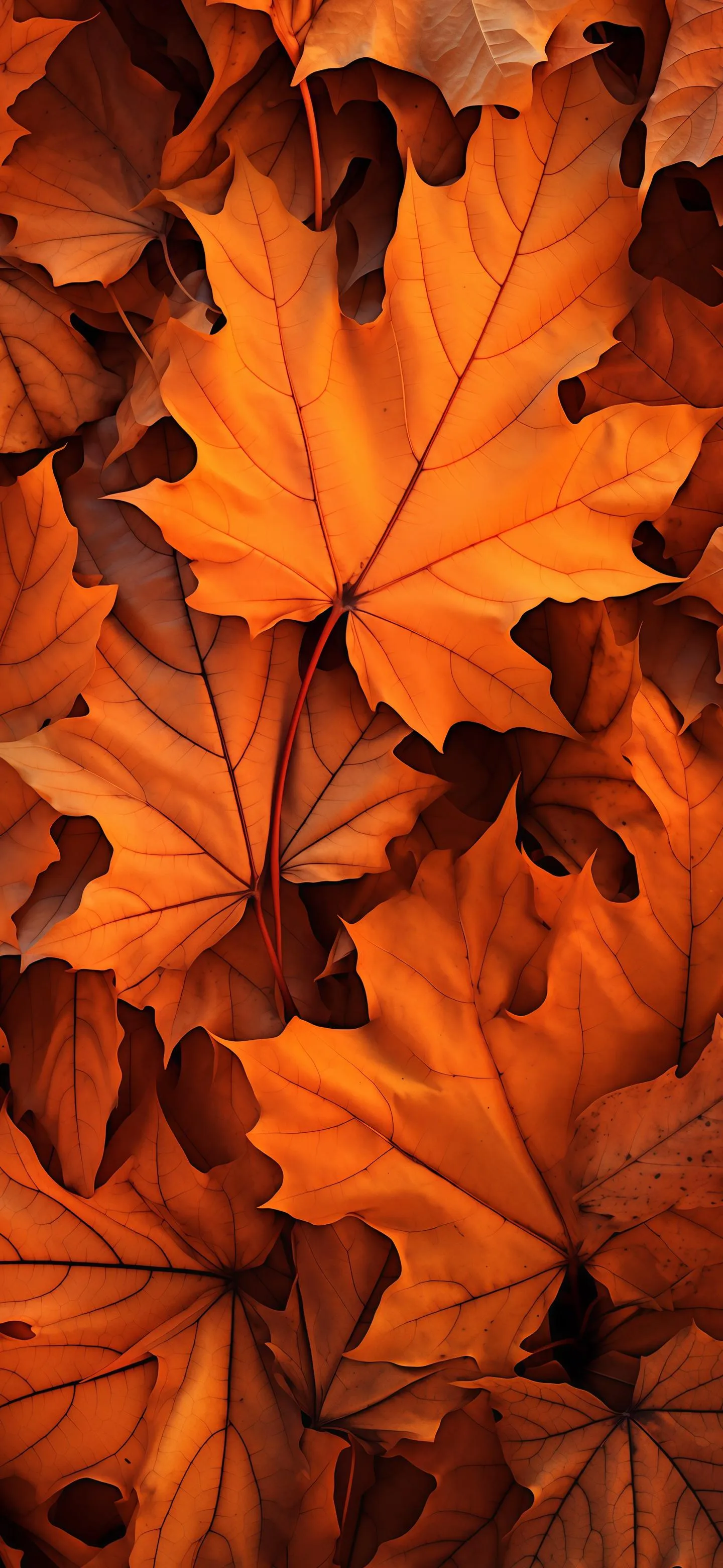 Vibrant Autumn Leaves in Warm Orange Fall Colors Wallpaper