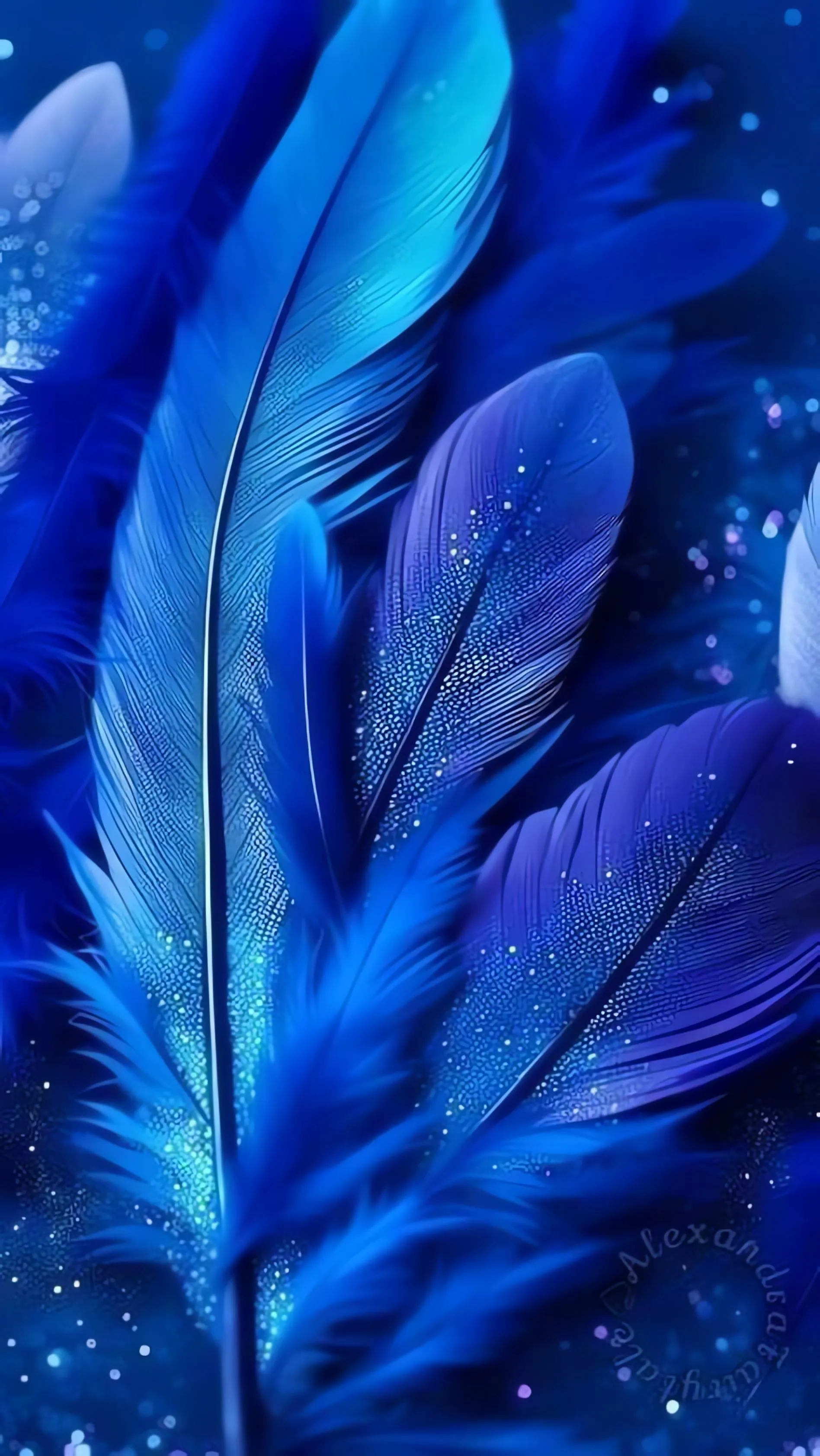 Vibrant blue feathers in high detail macro photo Wallpaper