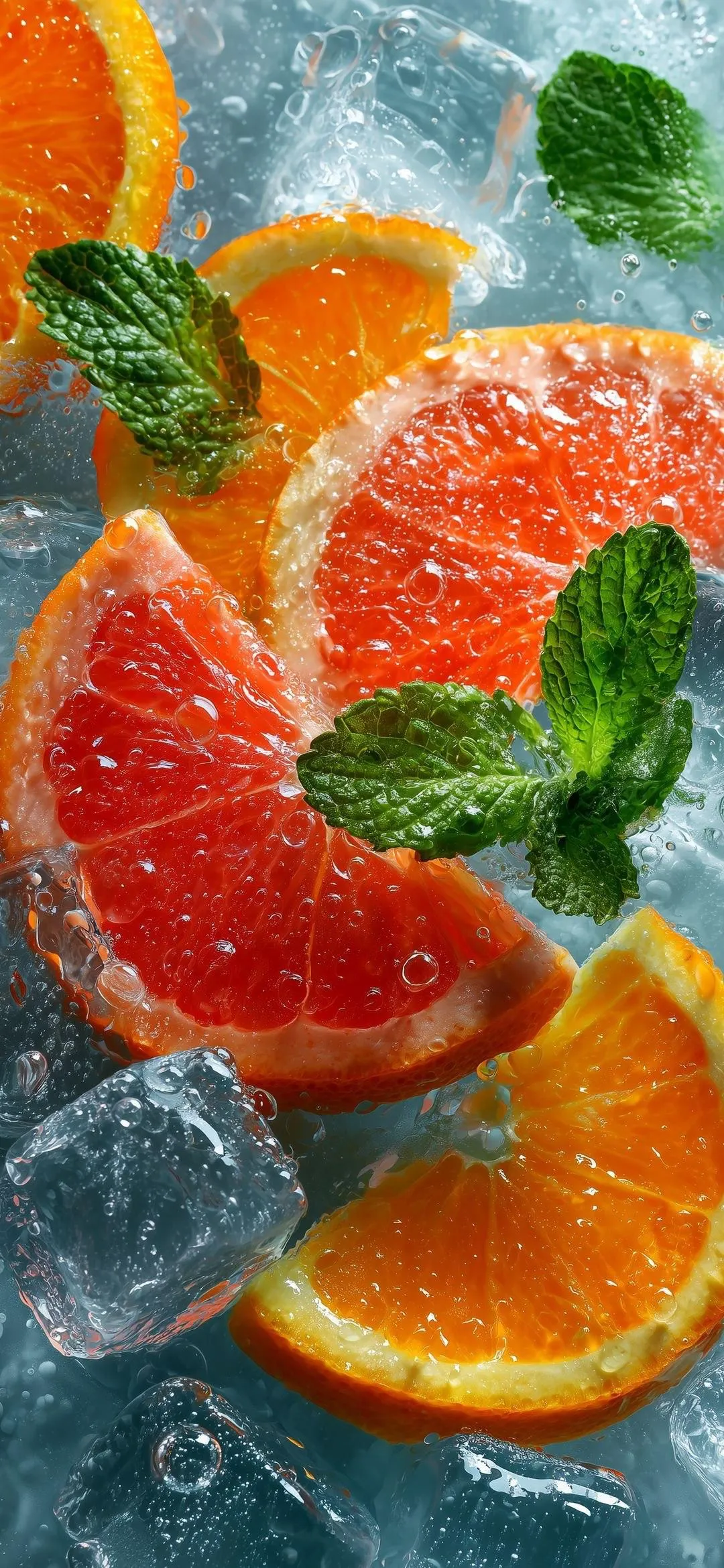 Vibrant Citrus Fruits Covered in Water Droplets Wallpaper