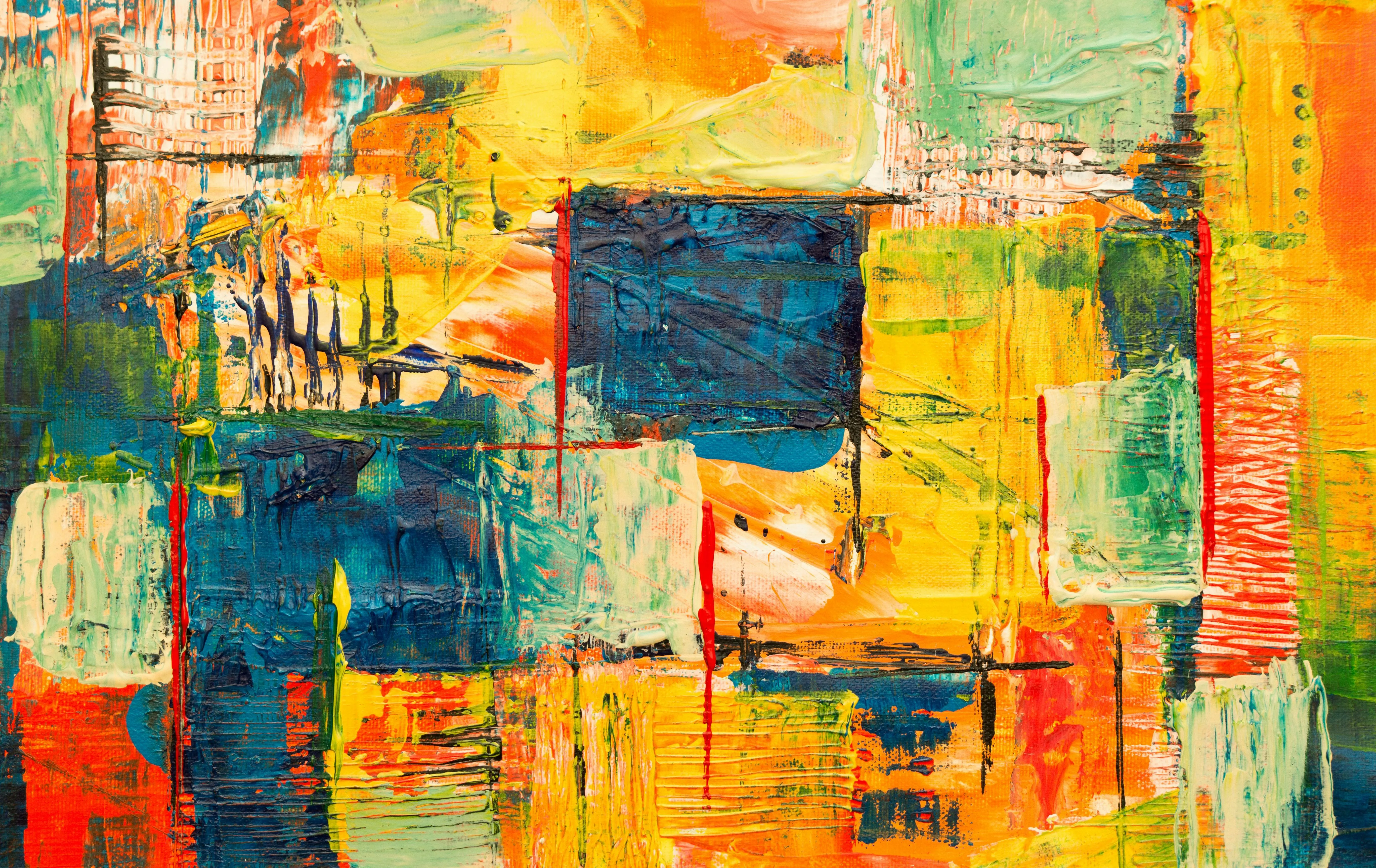 vibrant colourful abstract painting with geometric shapes