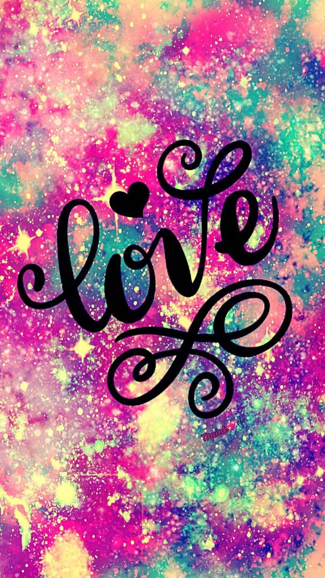 Vibrant Love Typography on Color Splash Background Wallpaper