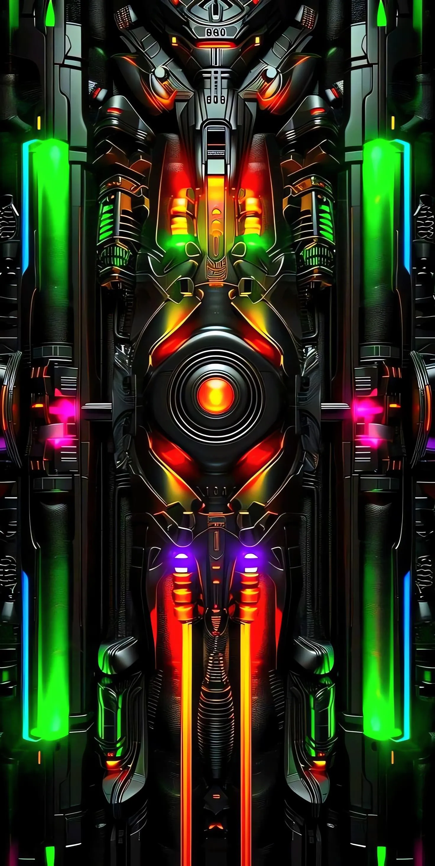 Vibrant neon lights glowing on futuristic machine Wallpaper