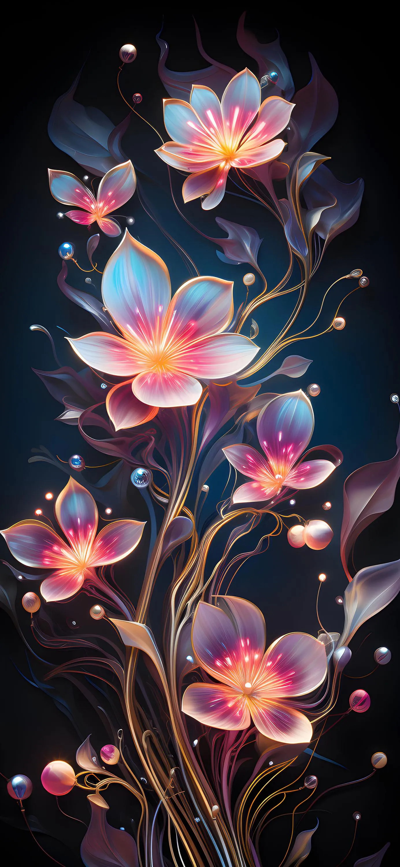 Vibrant Pink and Purple Flowers Blooming on Dark Background