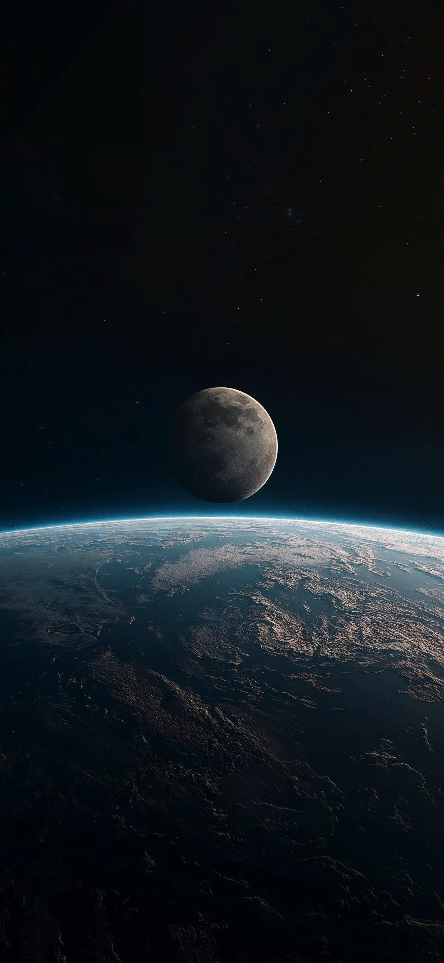 View of Earth from Space with Moon in Background Wallpaper