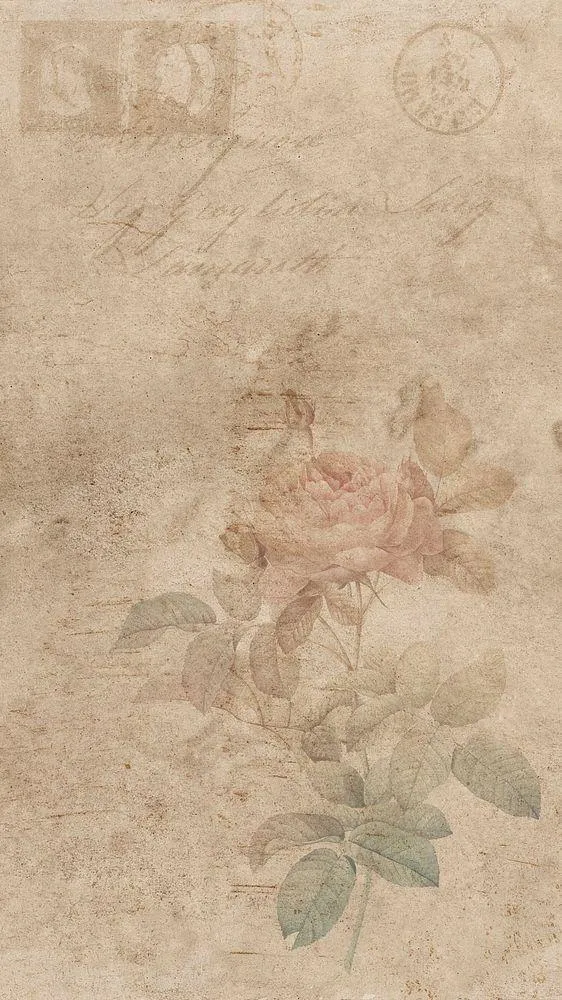 Vintage beige paper with faded rose illustration Wallpaper
