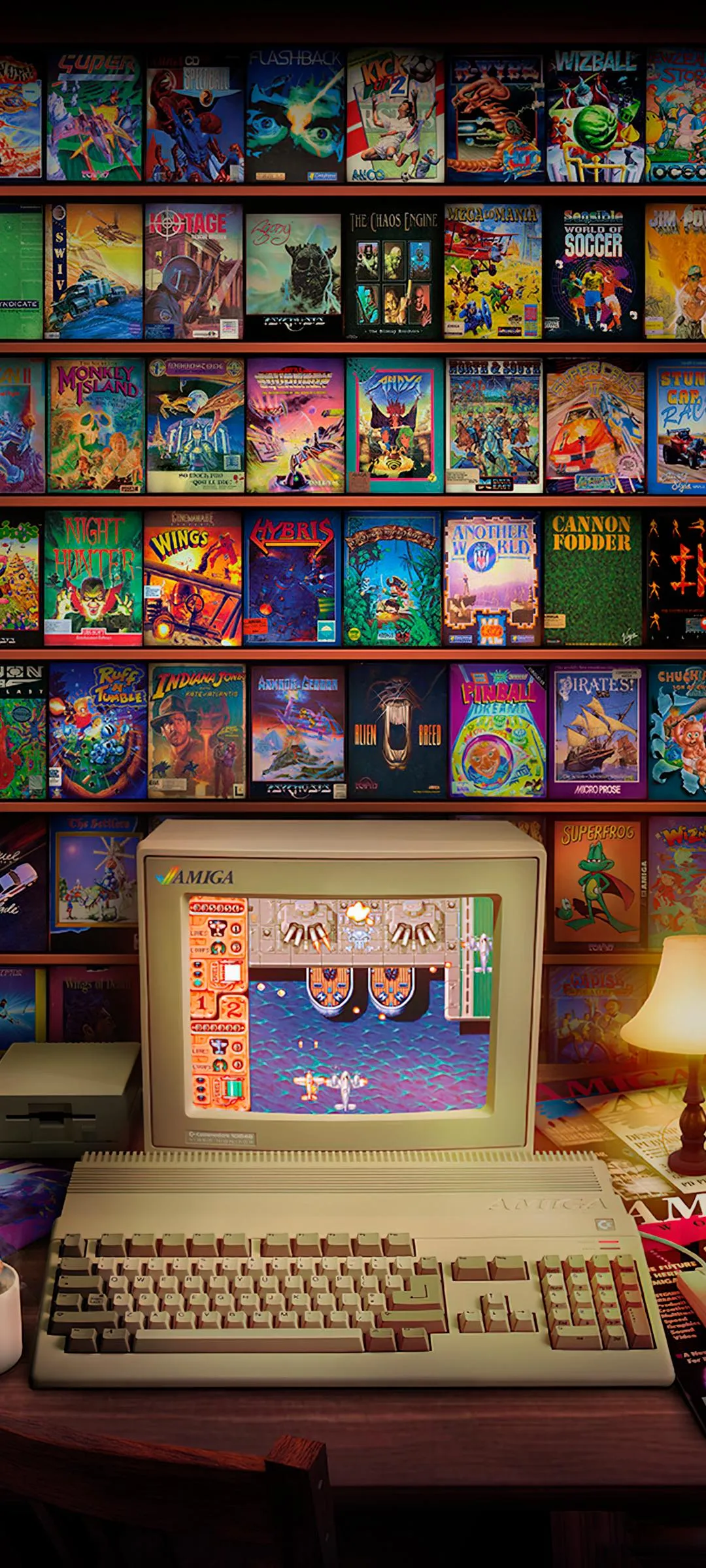 Vintage computer and retro gaming nostalgia scene Wallpaper