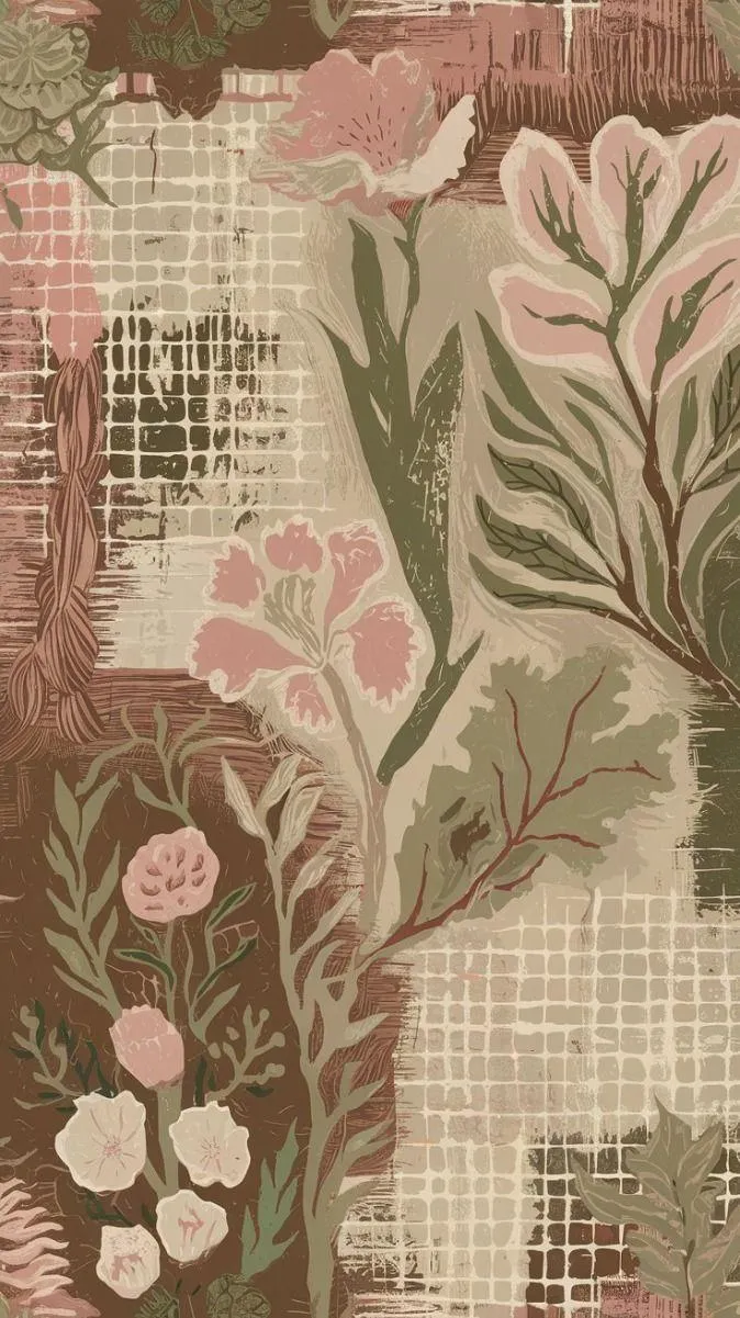 Vintage floral wallpaper with rustic artistic elements image