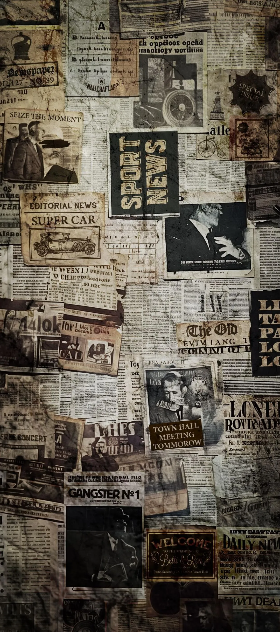 Vintage Newspaper Wall with Classic Rustic Vibe Wallpaper