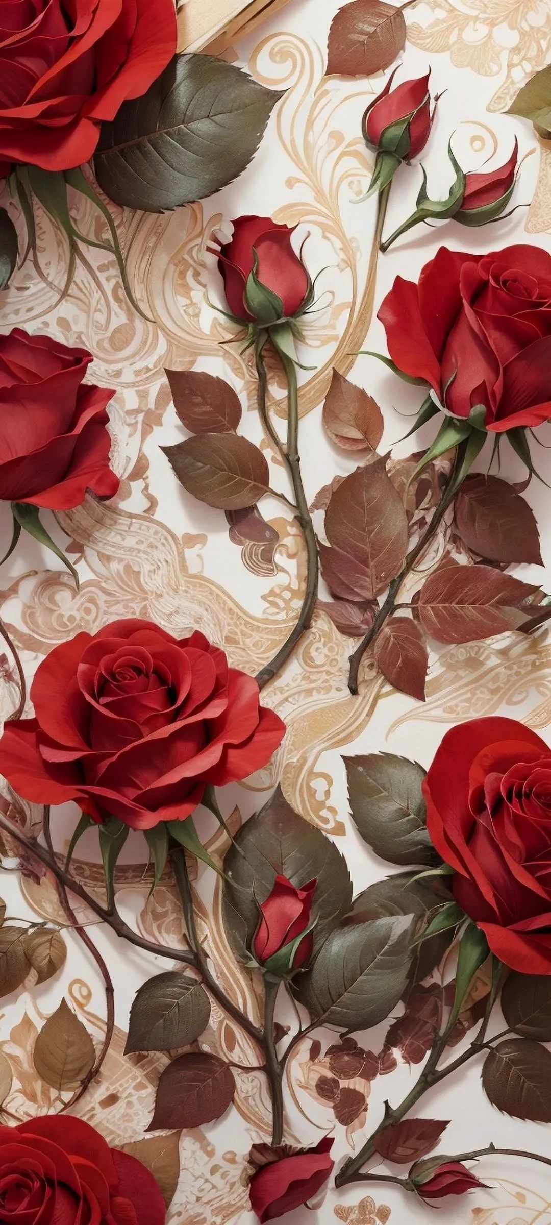 Vintage Rose Pattern on Classic White Background Wallpaper