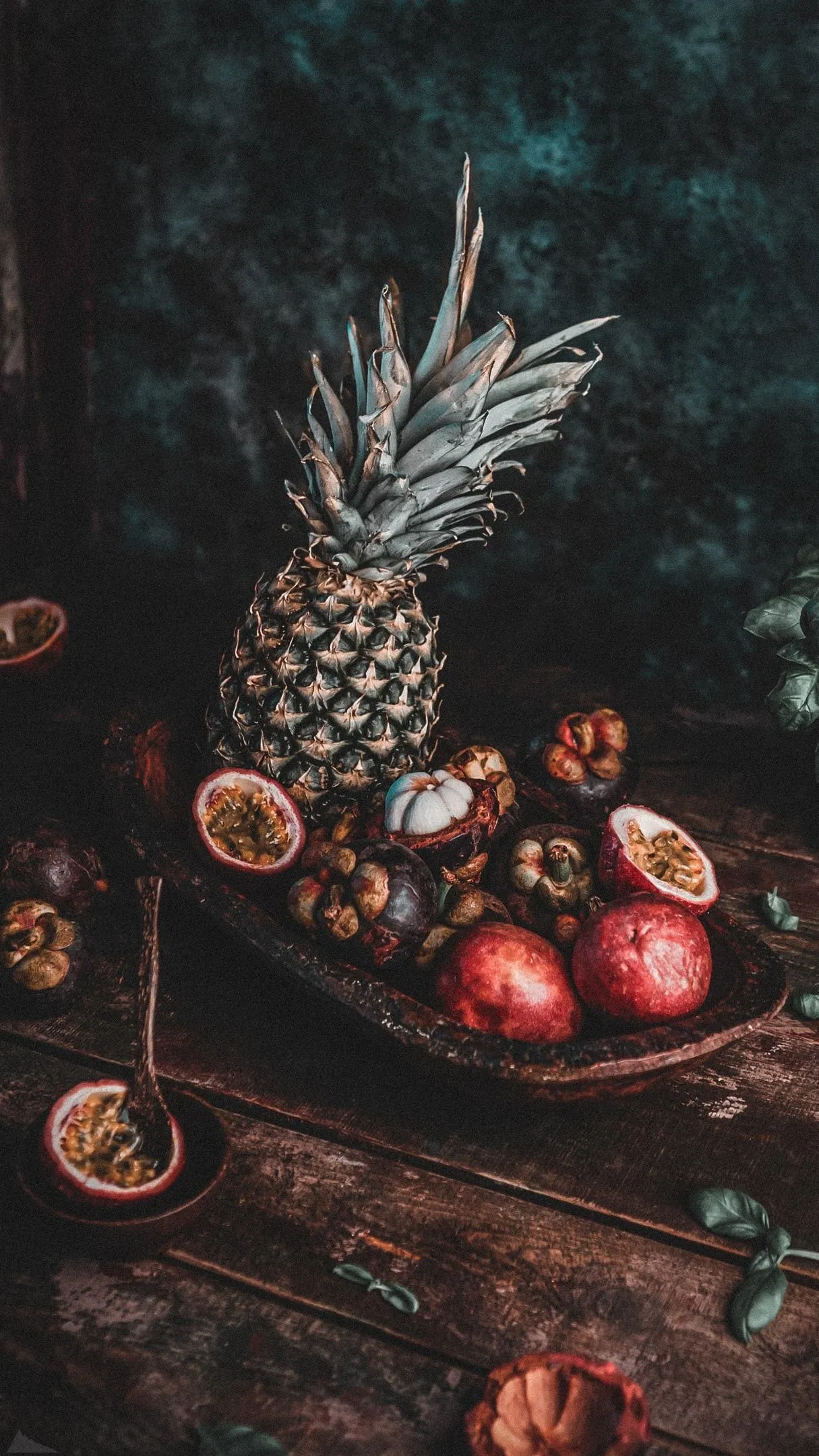 Vintage Still Life with Fruits and Natural Decor Wallpaper