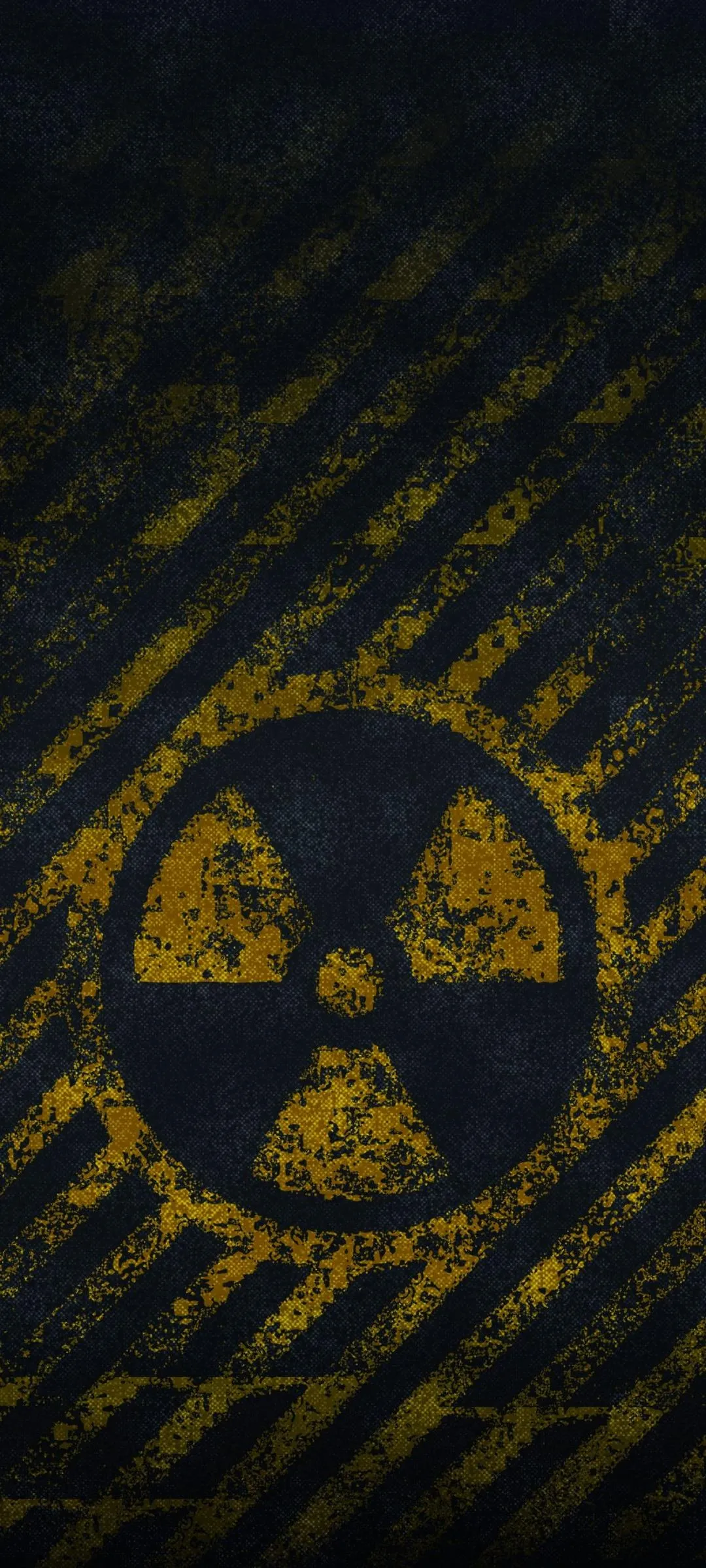 Warning Sign with Radioactive Symbol on Yellow Background