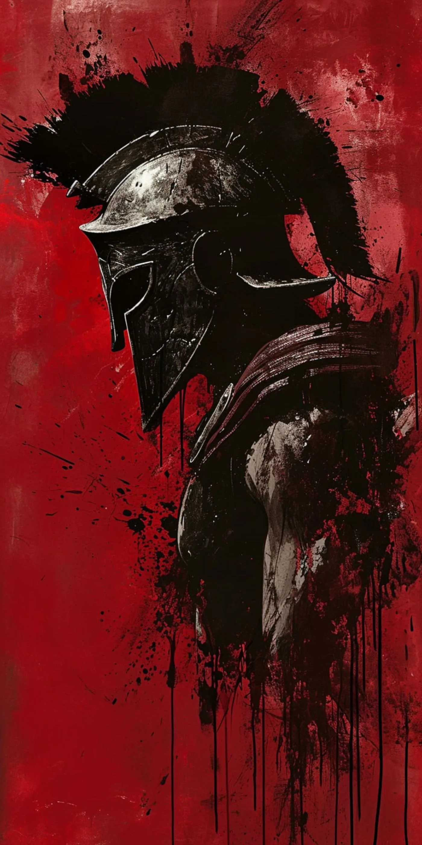 Warrior in Red and Black Armor Standing in Battle Readiness