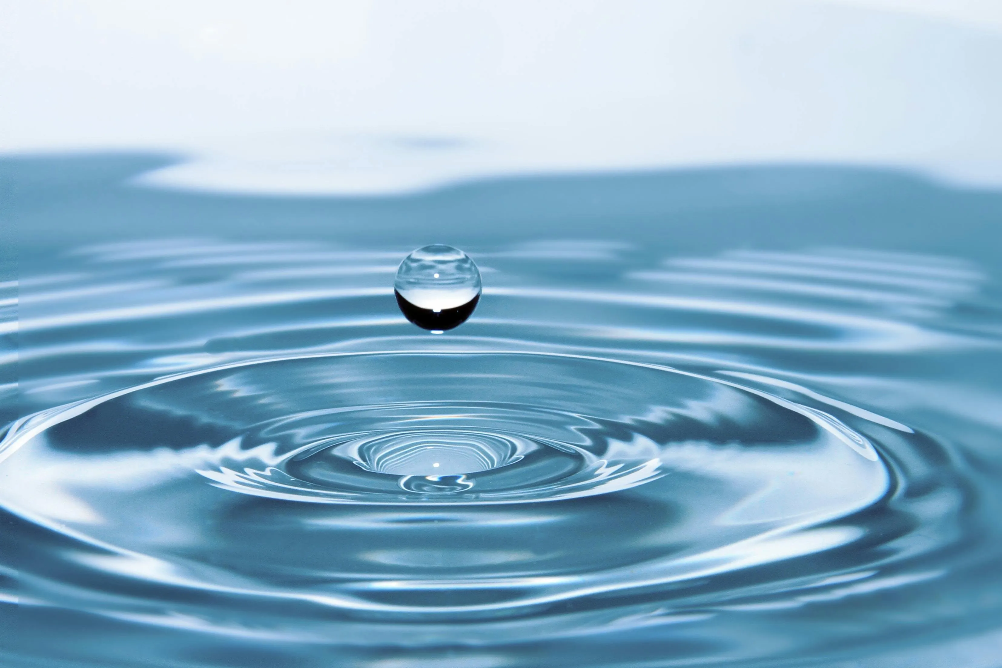 Water droplet creating ripples on the calm blue water image