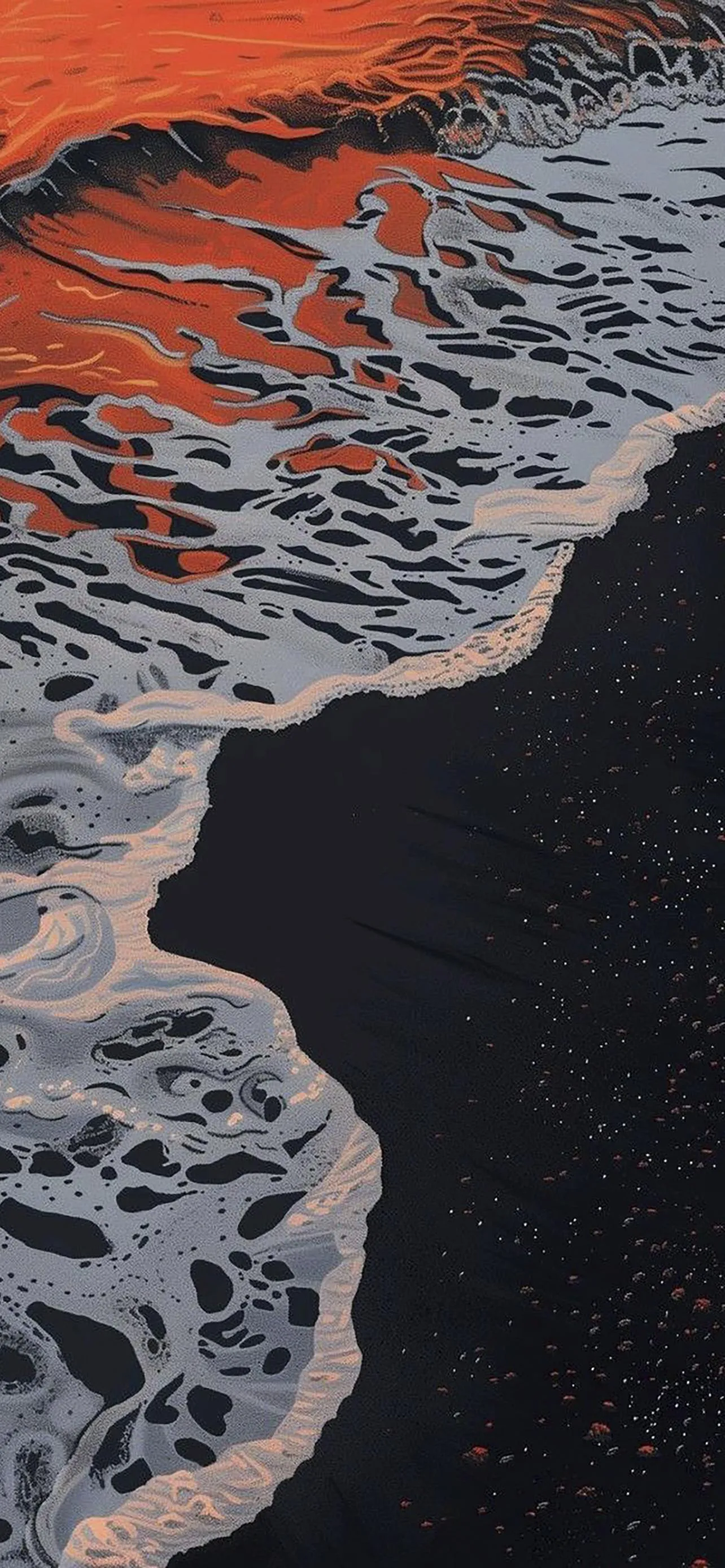 Waves Crashing on Dark Shore Captured from Above Wallpaper