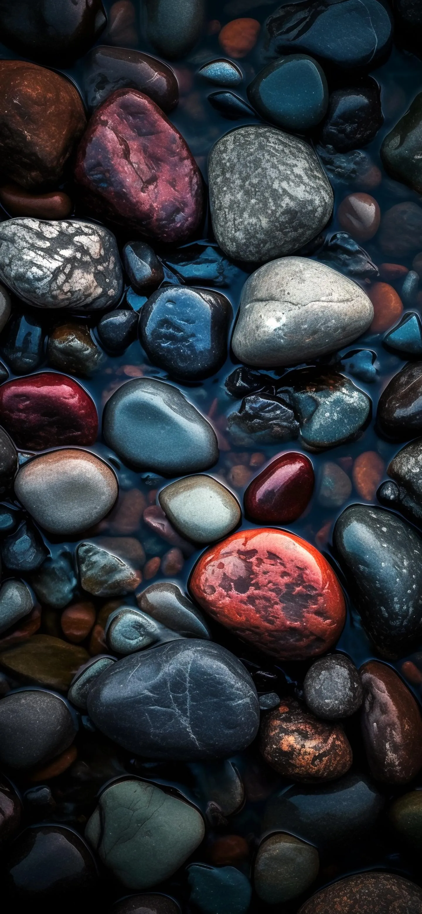 Wet Pebbles with Natural Patterns and Water Wallpaper