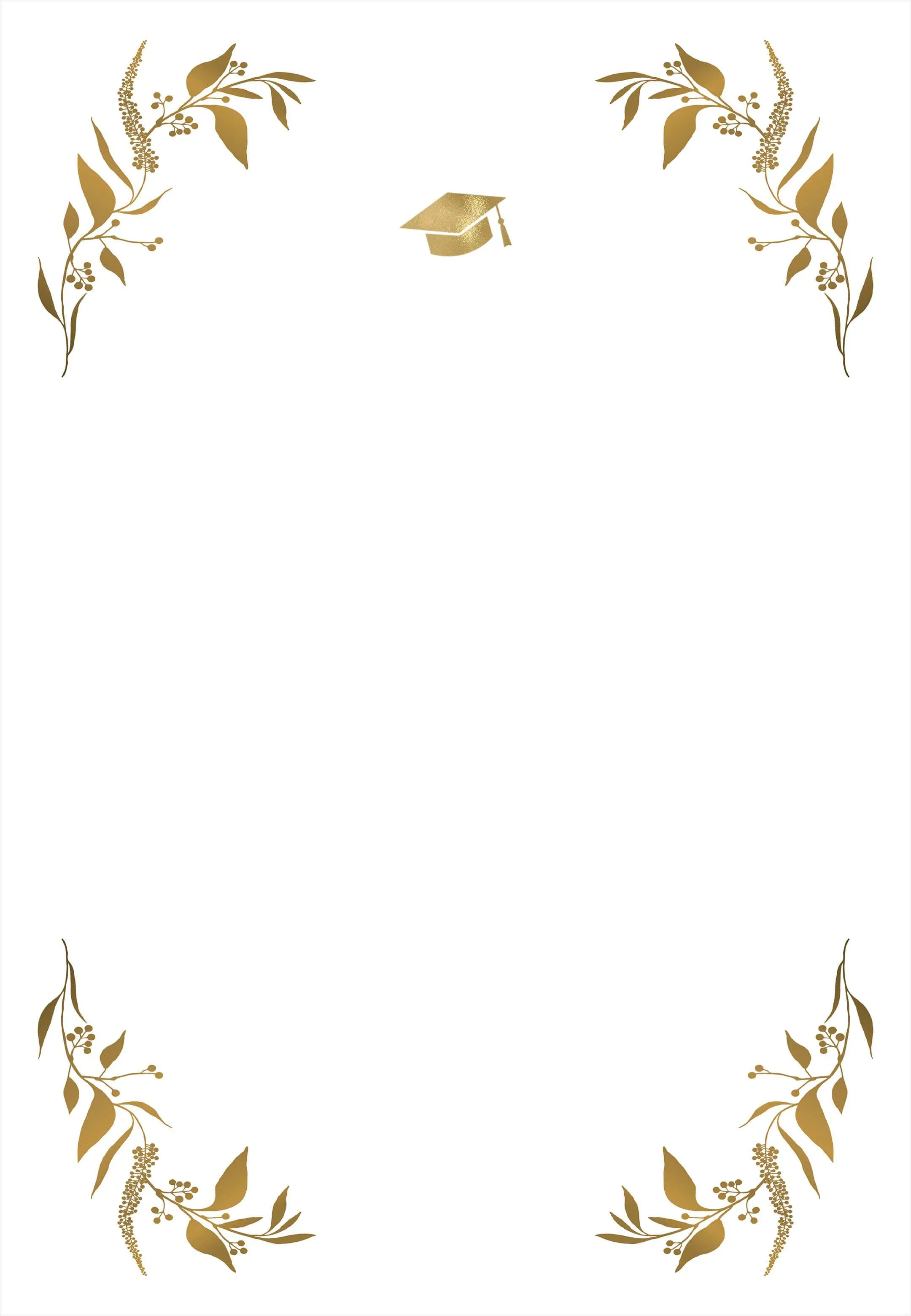 White background with golden leaves and a graduation cap