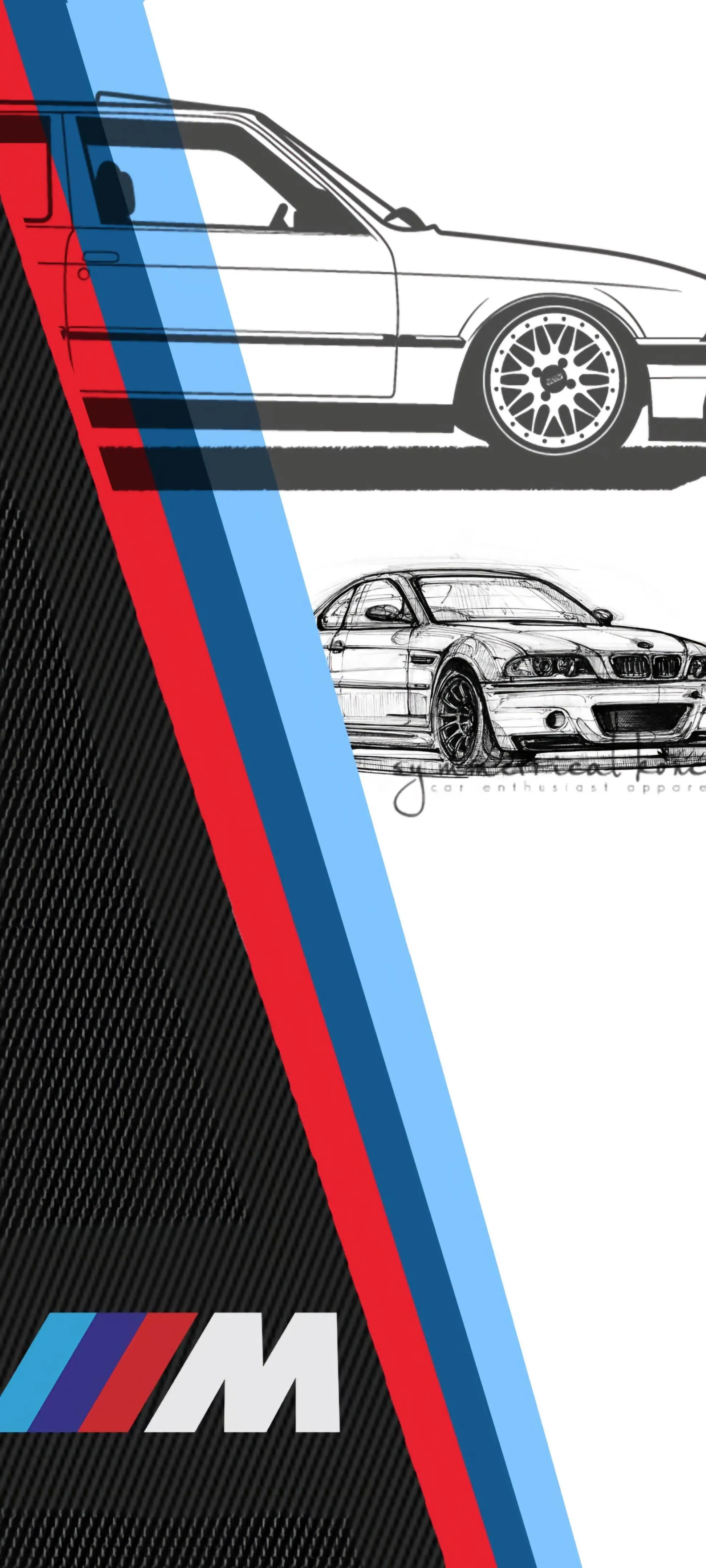 White Car Drawing with Racing Stripes on Black Background