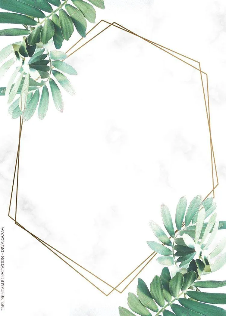 White floral background with golden geometric frame image