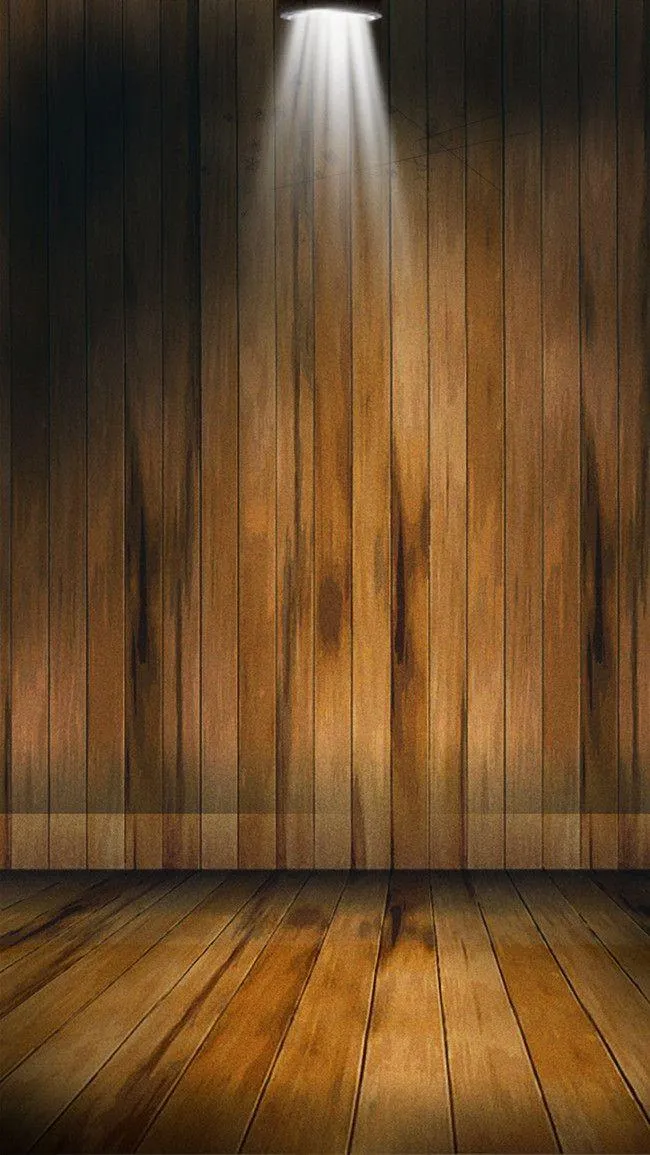 Wooden wall and floor Glowing by a single spotlight image