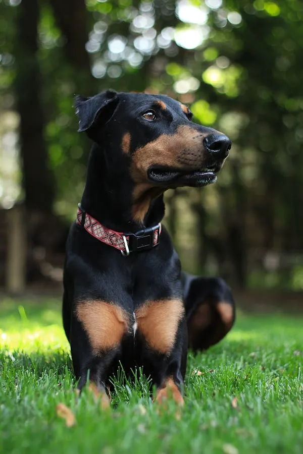 Black and Tan Puppy Sitting on the Grass Looking Away