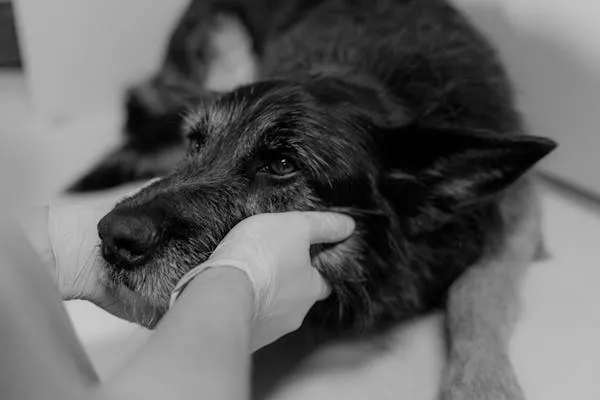 Black and White Photo Of Puppy Cuddling with Person Image