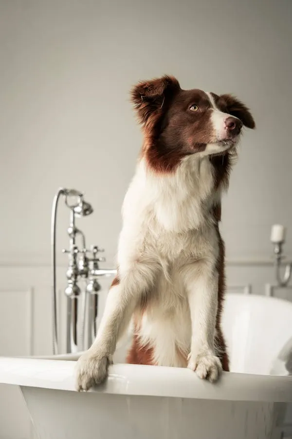 Border Collie Puppy Standing Inside a Bathtub Wallpaper