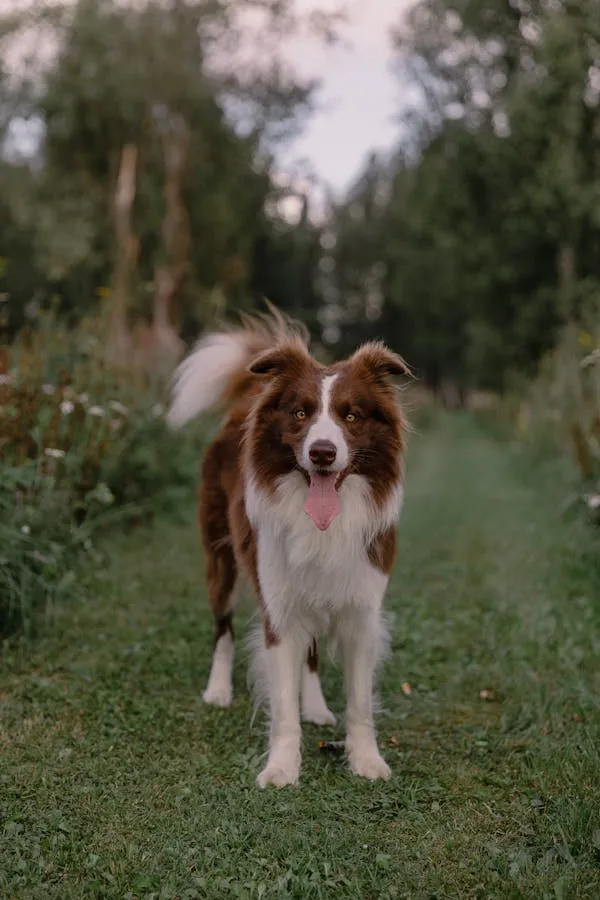 Brown and White Puppy Standing Outside on a Green Path Hd