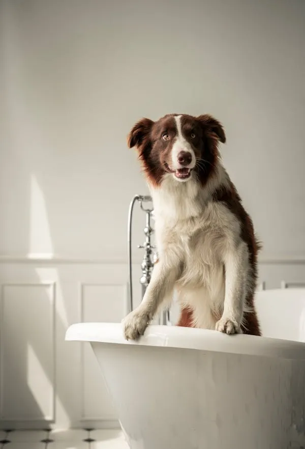 Collie Standing Inside a White Bathtub Free Hd Wallpaper